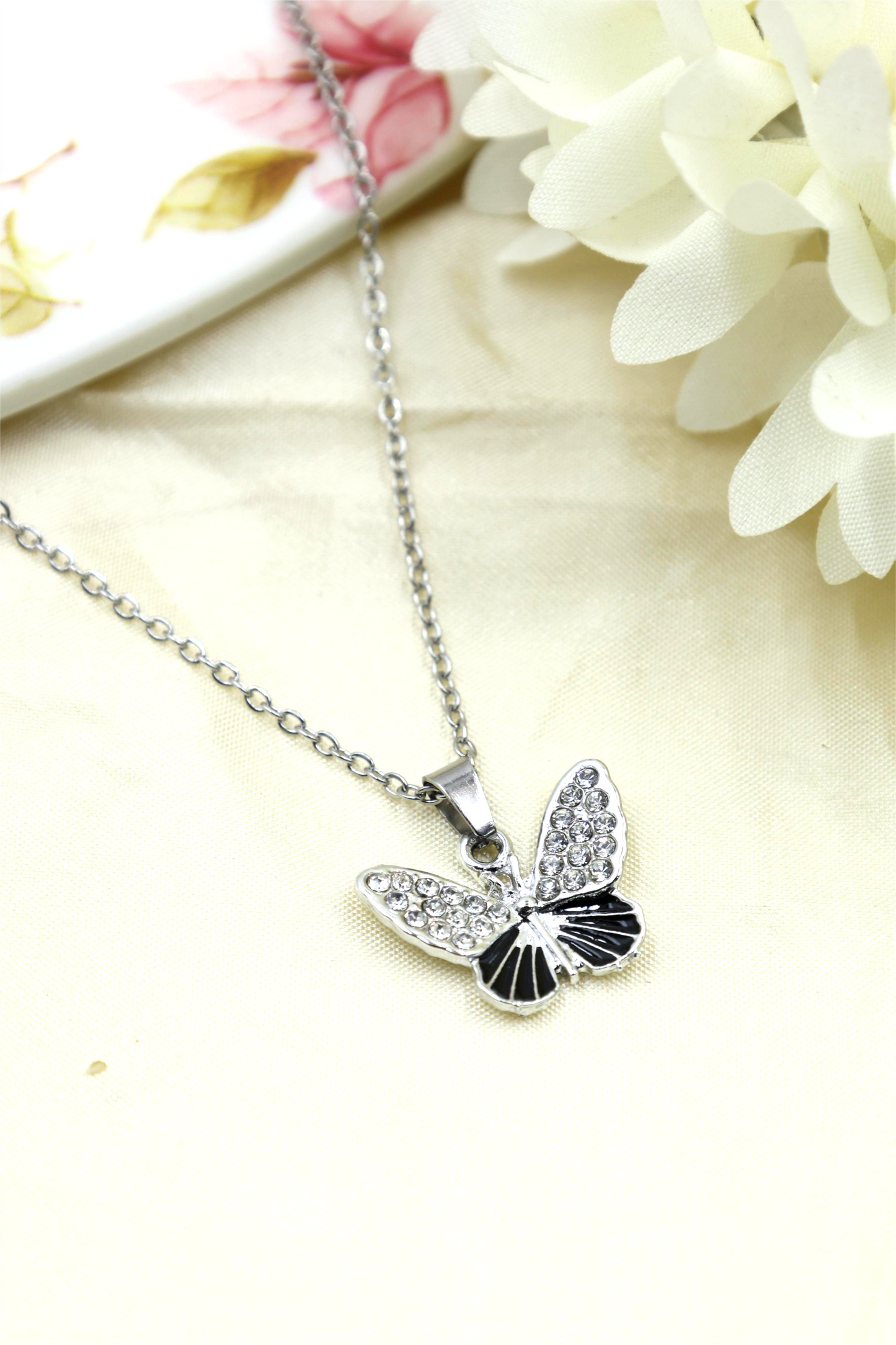 Crystal Elegance Butterfly Pendant Necklace