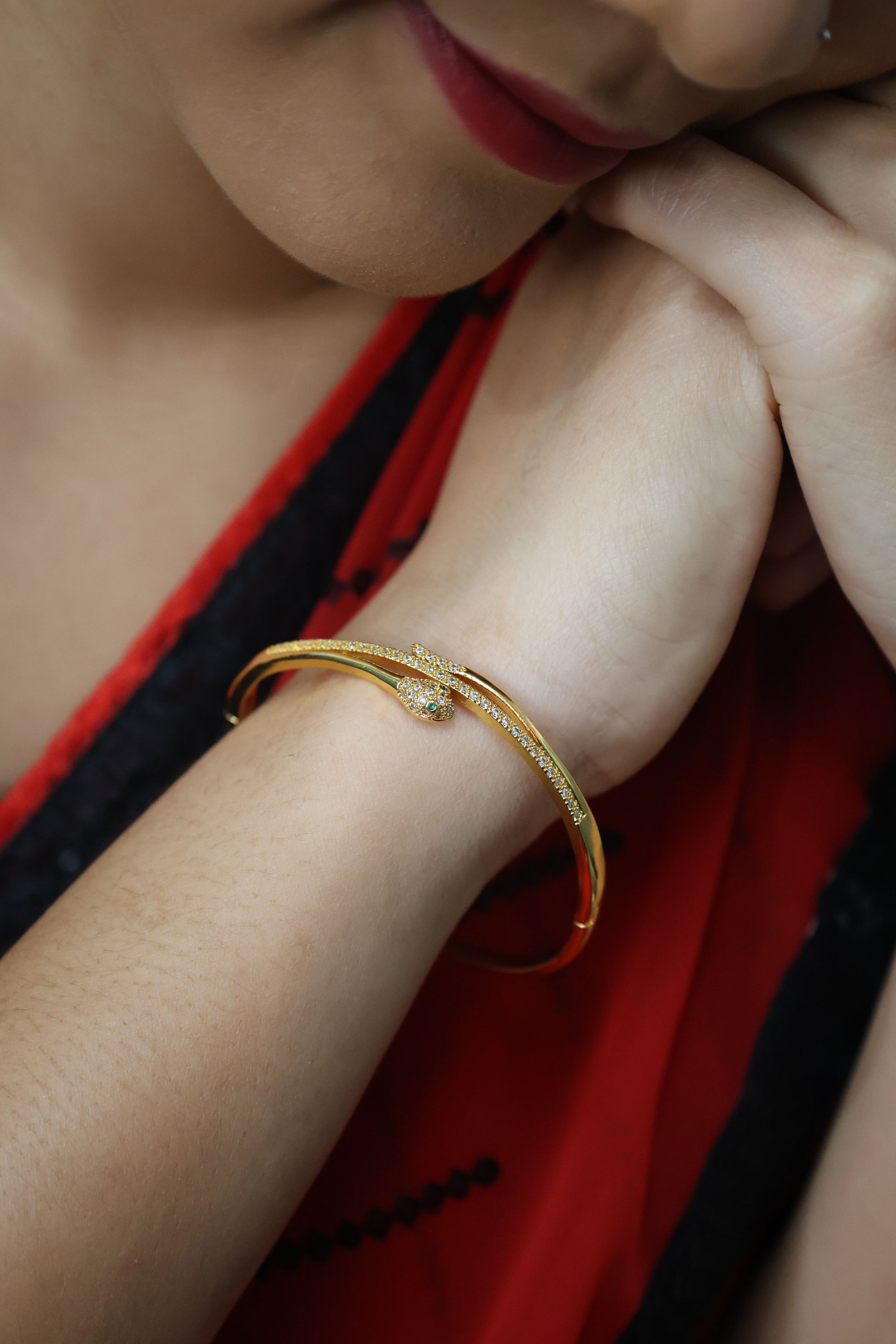 Regal Serpent CZ Studded Gold-Plated Bangle