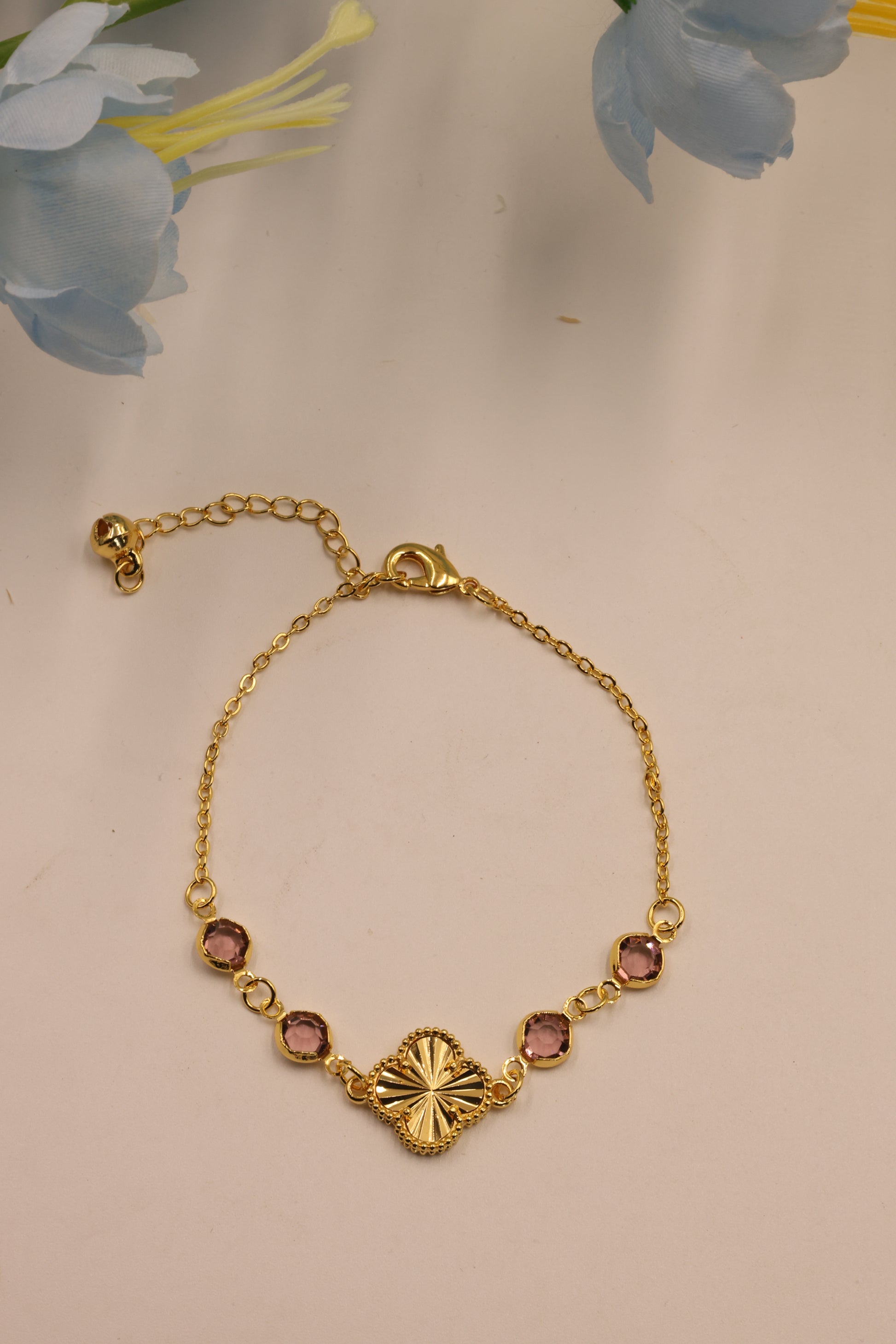 Royal Clover Charm Bracelet with Purple Stone Accents – Luxe Minimal Edition