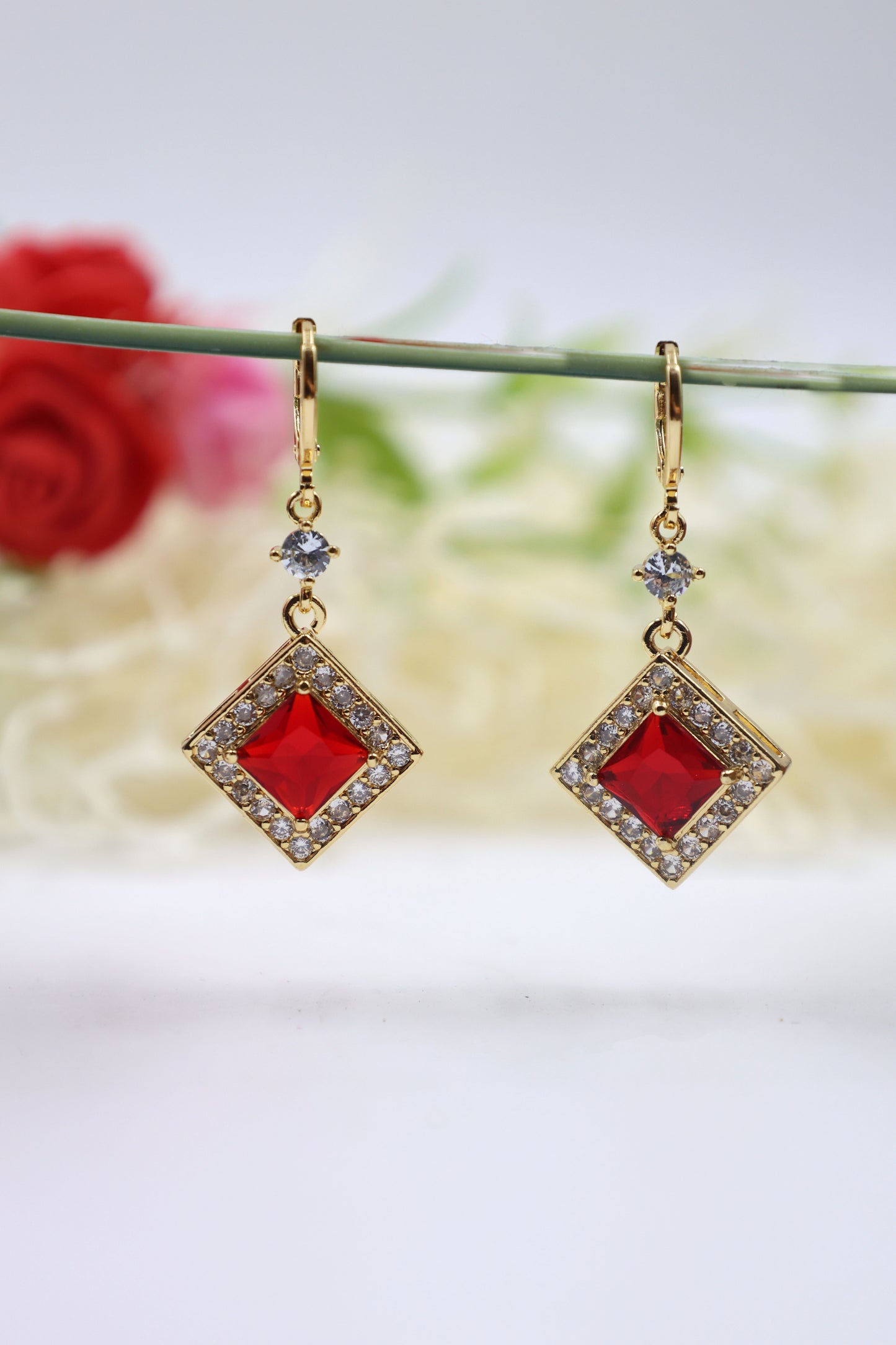Princess-Cut Zircon Drop Earrings