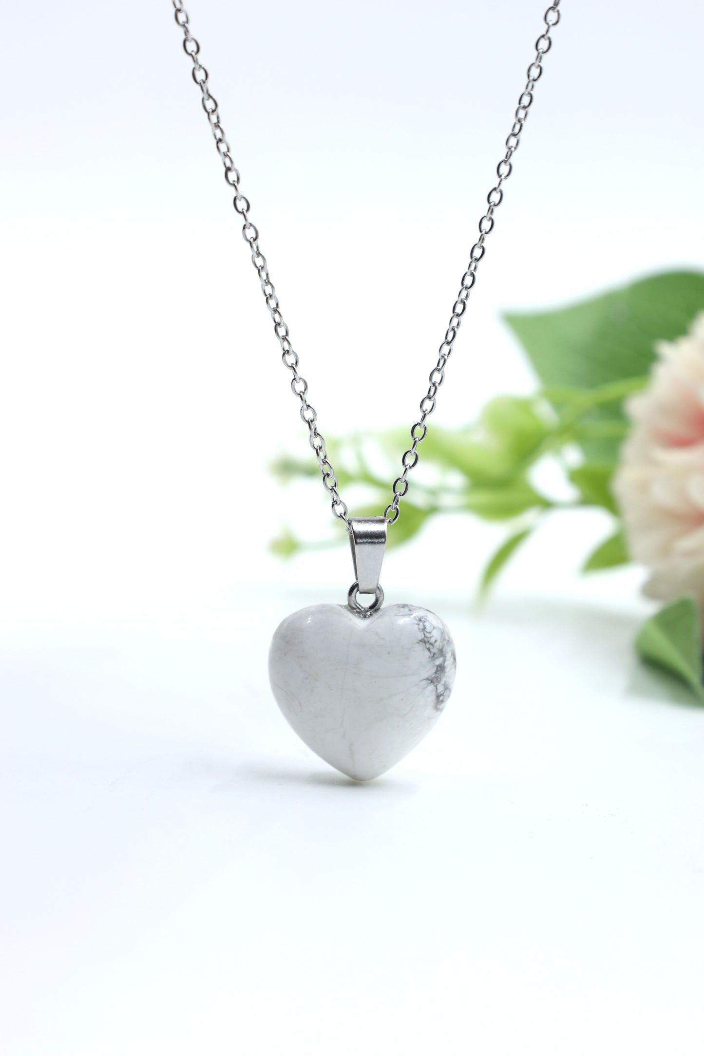 White Marble Resin Heart Pendant Necklace