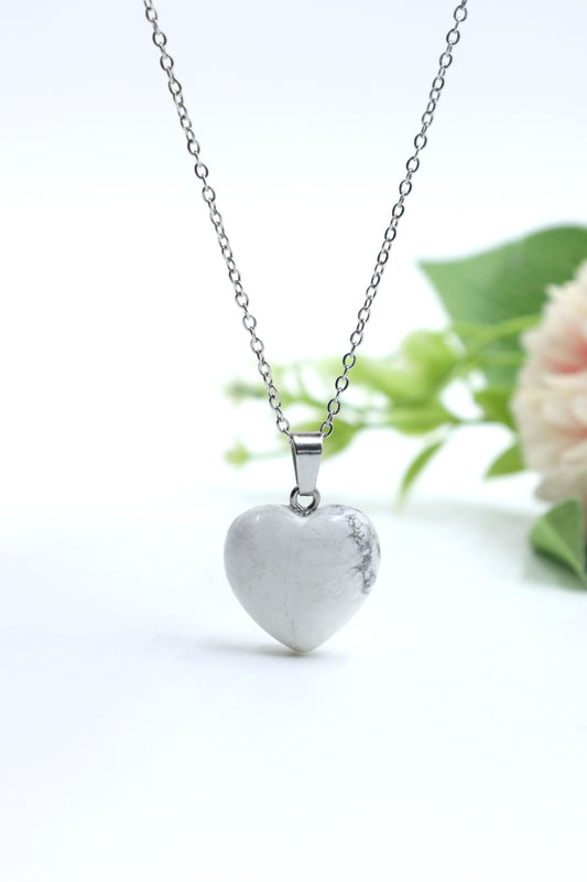 White Marble Resin Heart Pendant Necklace