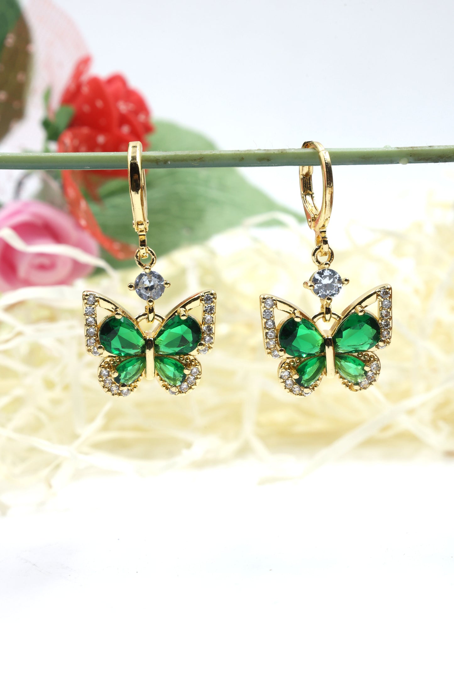 Elegant Butterfly CZ Drop Earrings