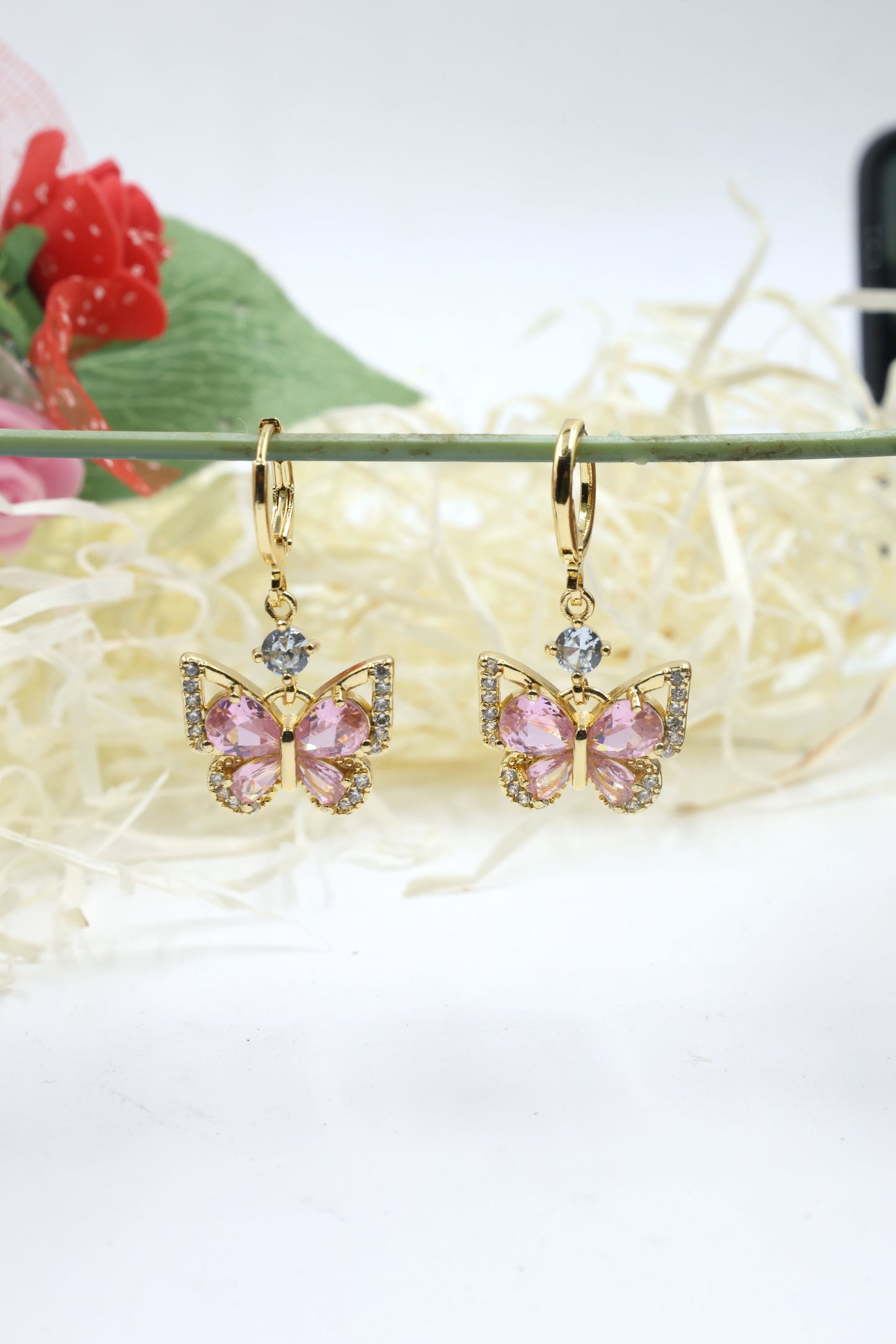 Elegant Butterfly CZ Drop Earrings