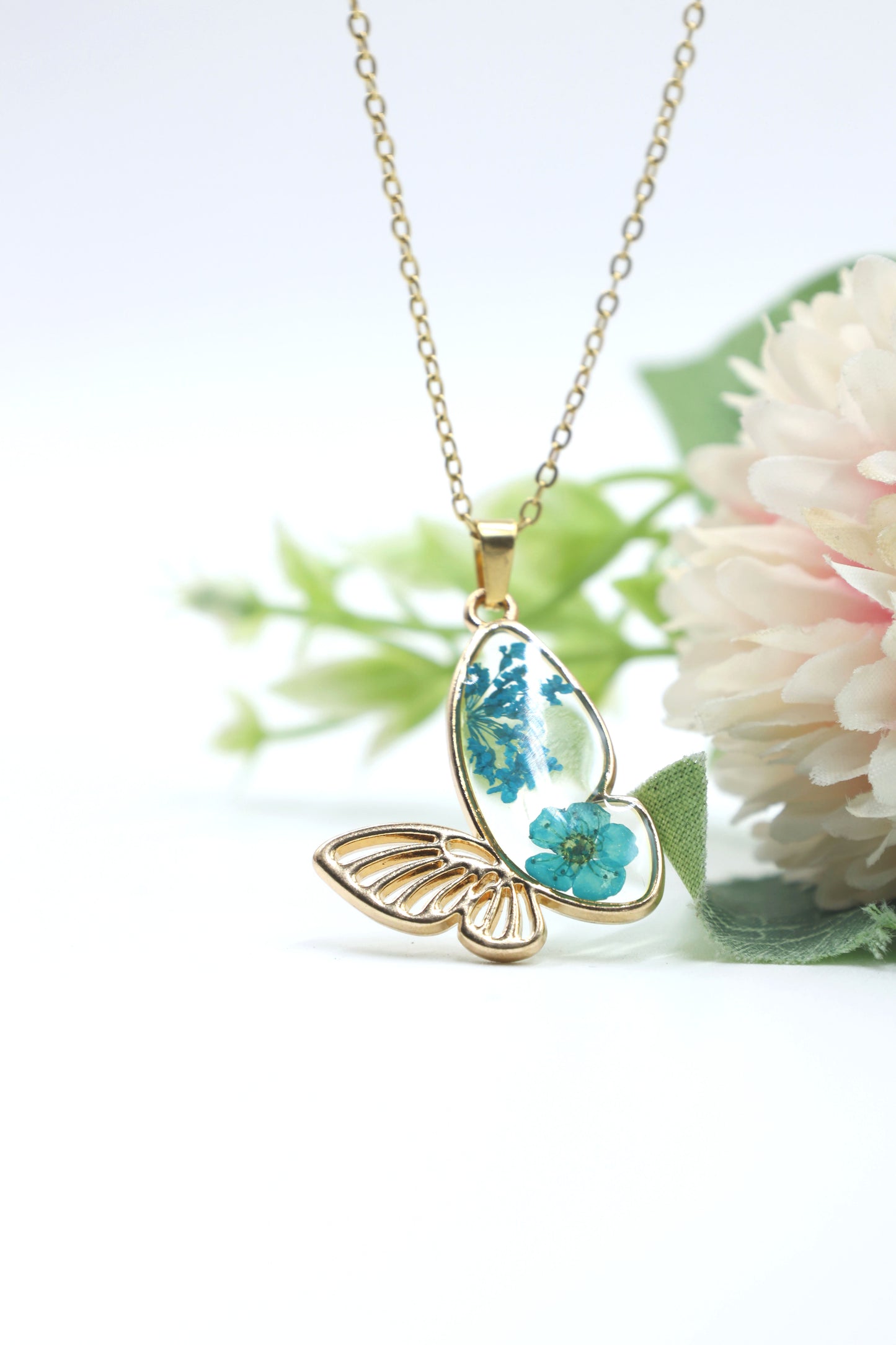 Blue Blossom Resin Butterfly Pendant