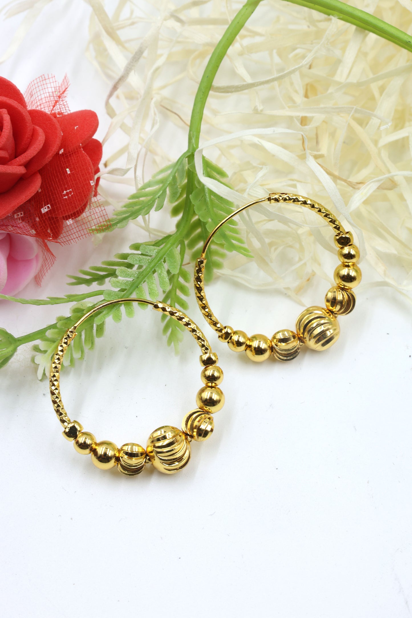 Gold-Plated Beaded Hoop Earrings
