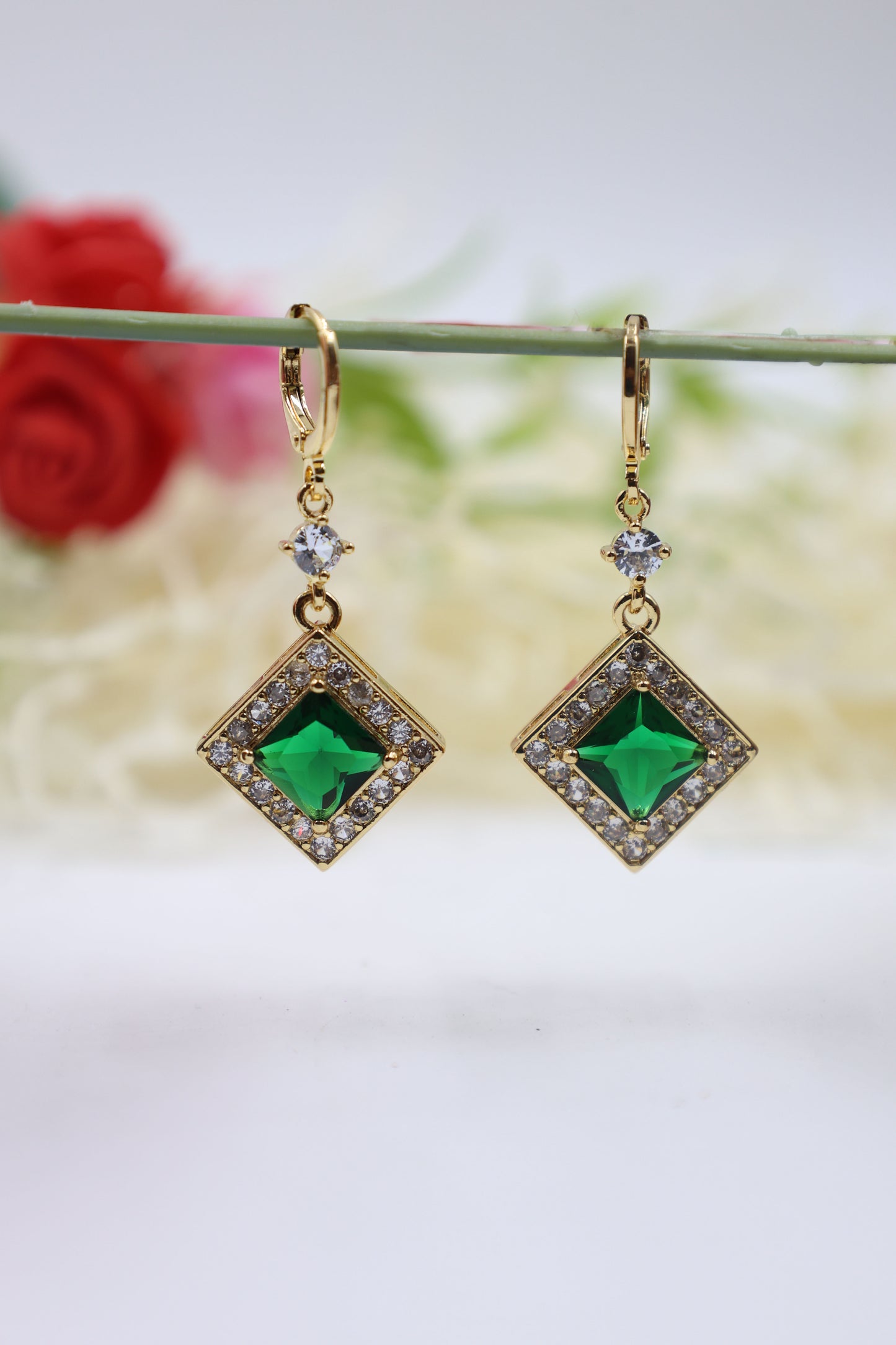 Princess-Cut Zircon Drop Earrings