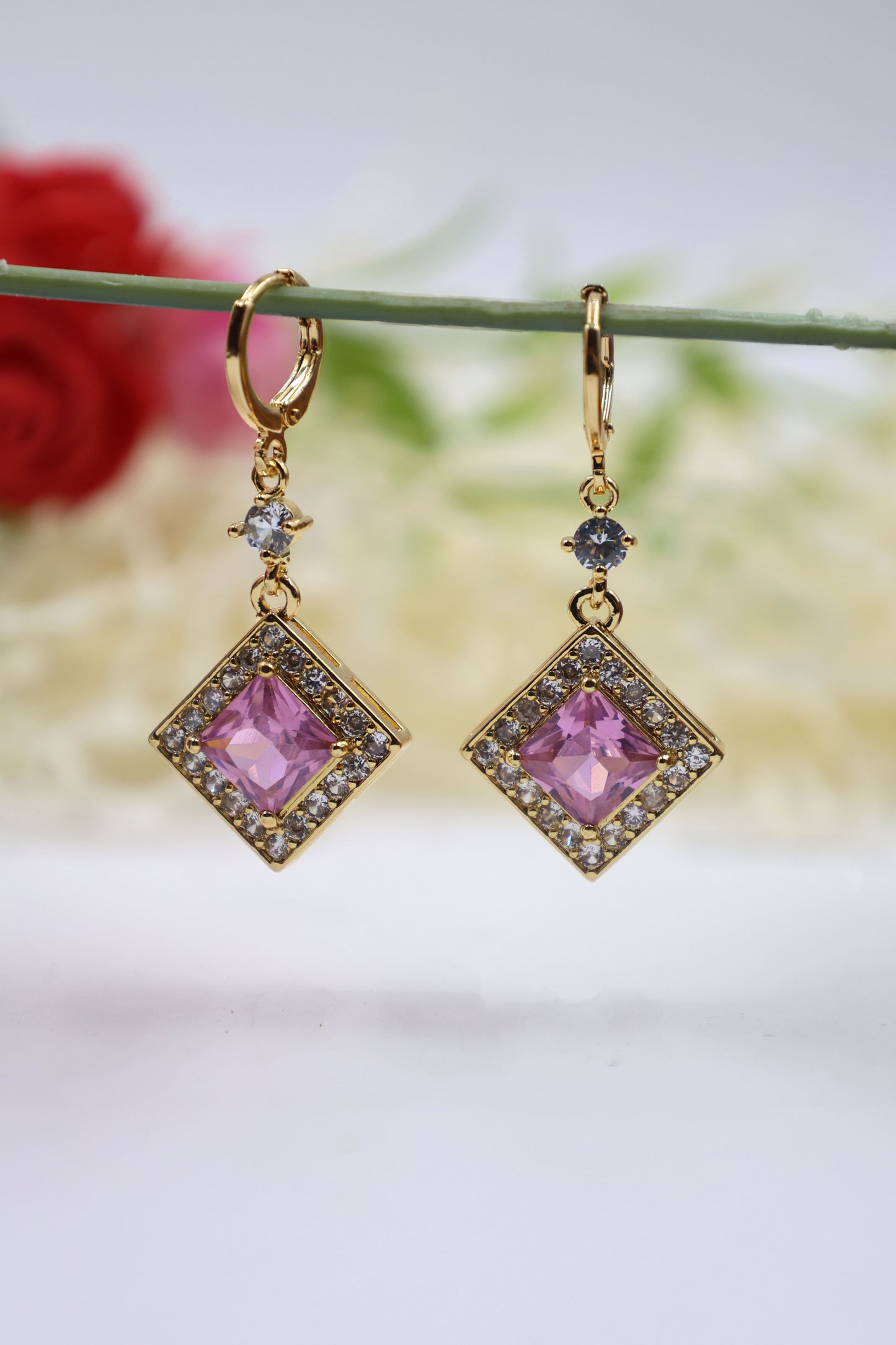 Princess-Cut Zircon Drop Earrings
