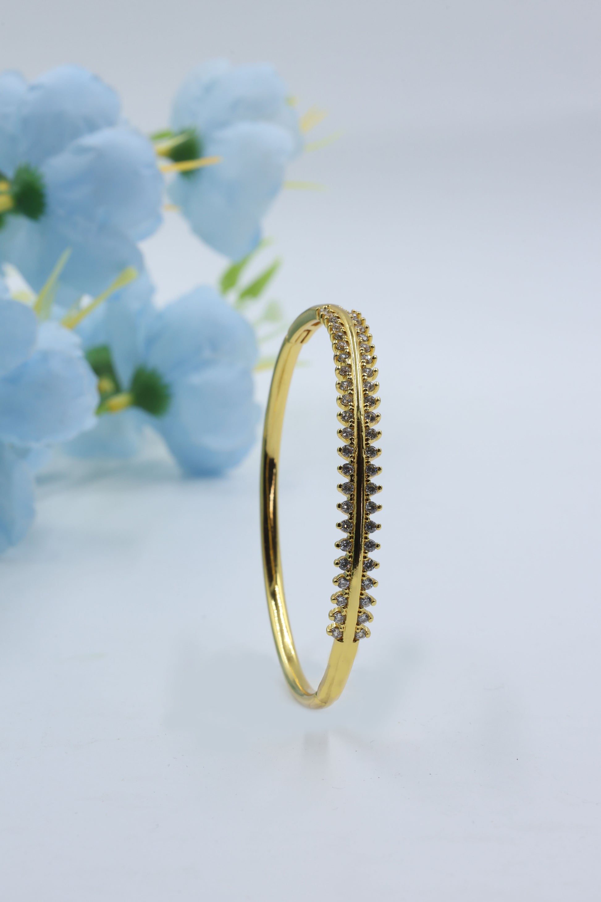 Regal Leafline CZ Stone Gold-Plated Bangle