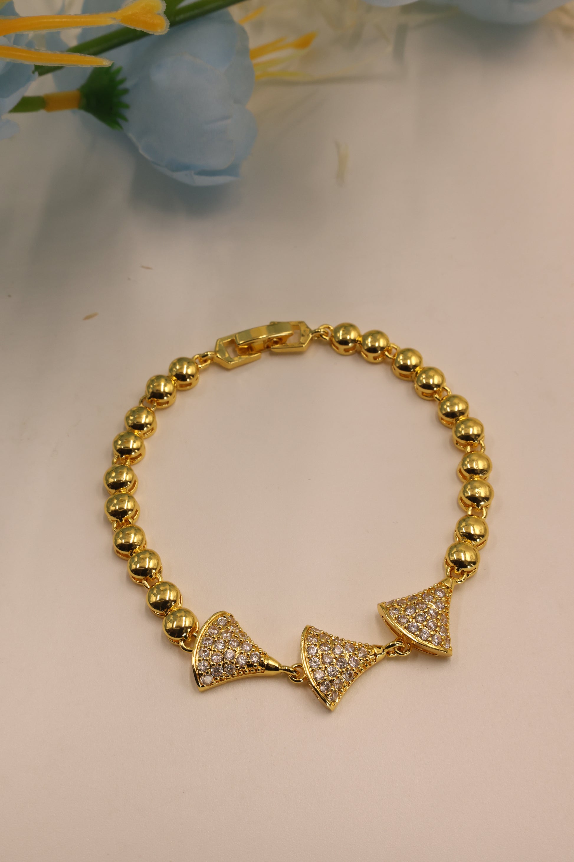 Golden Charm Bell Bracelet with CZ Sparkle