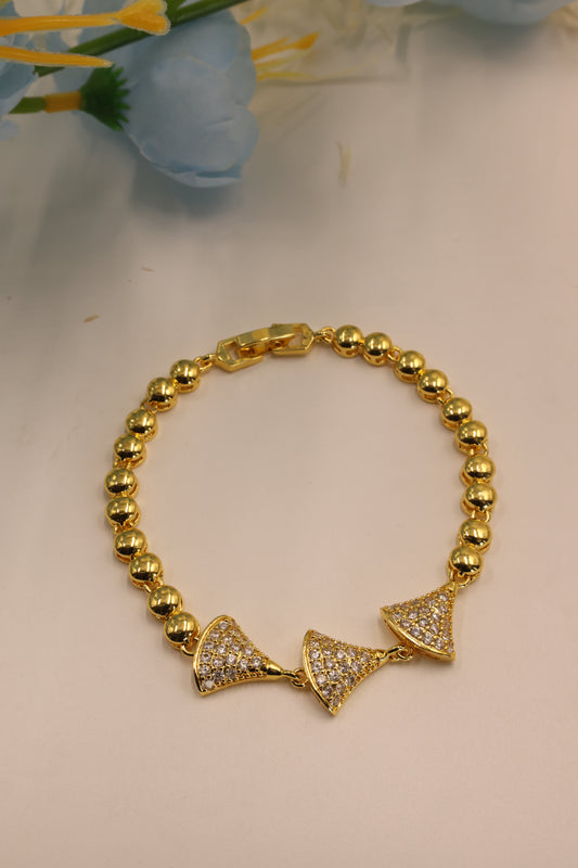 Golden Charm Bell Bracelet with CZ Sparkle