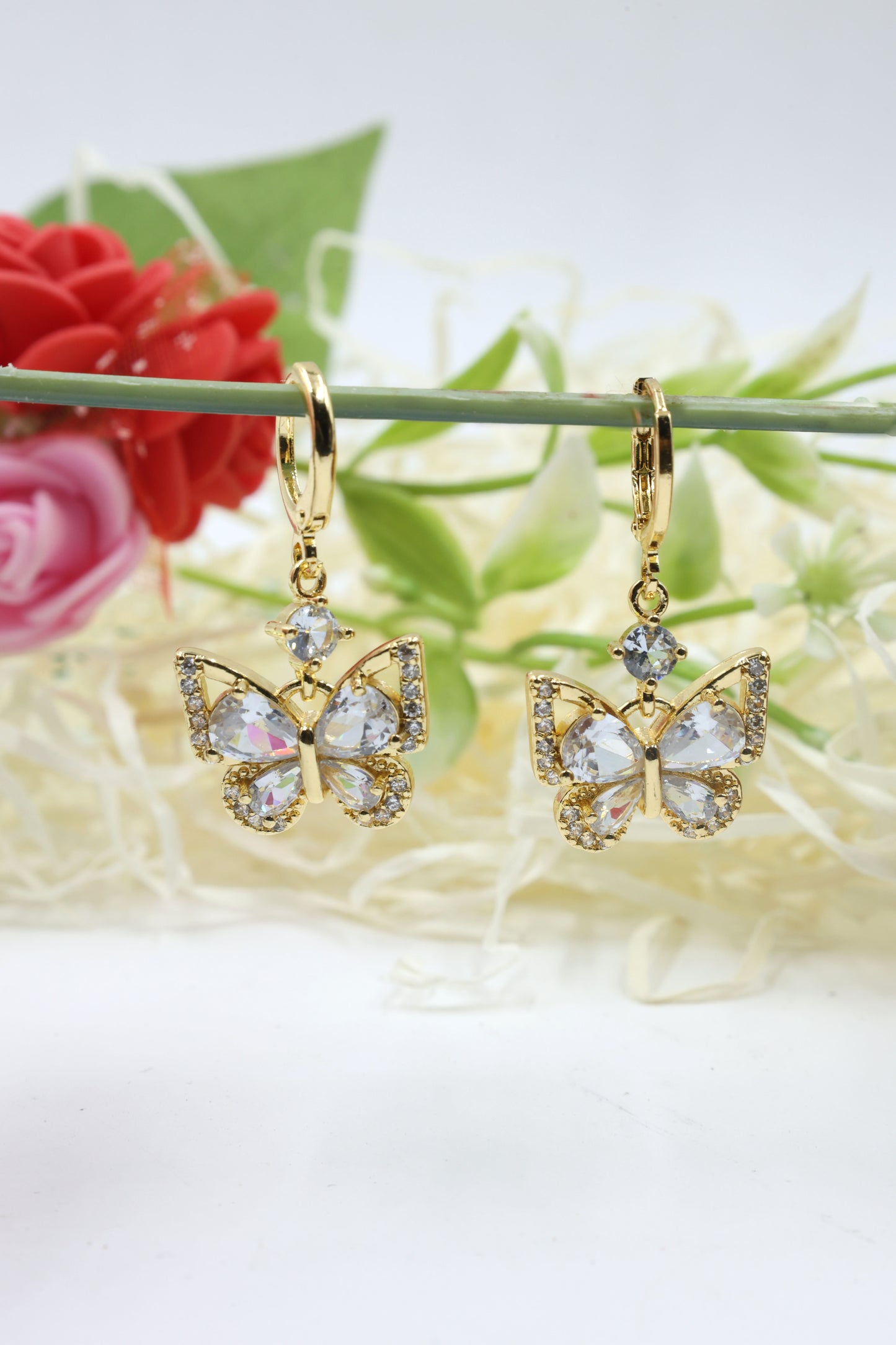 Elegant Butterfly CZ Drop Earrings