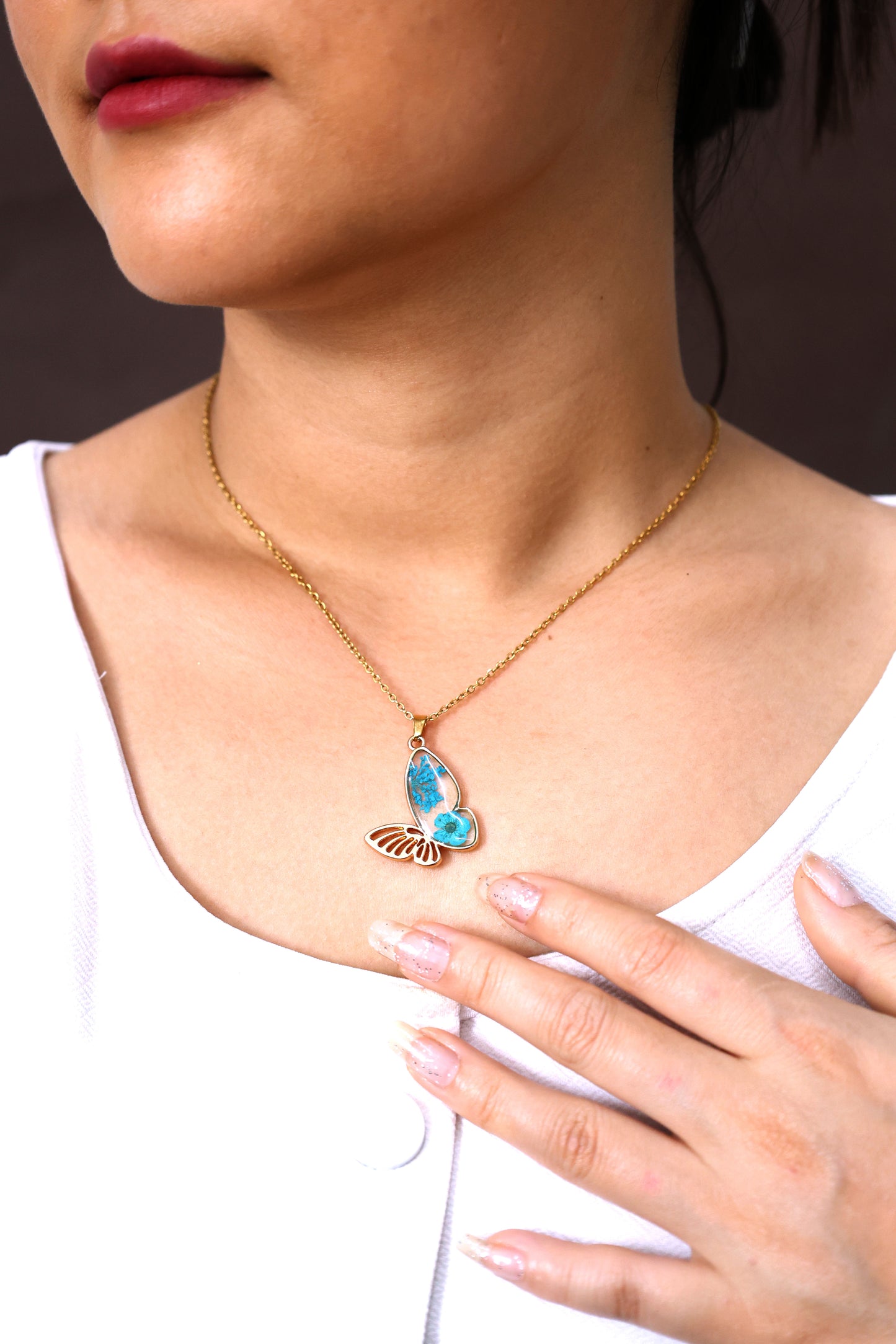 Blue Blossom Resin Butterfly Pendant