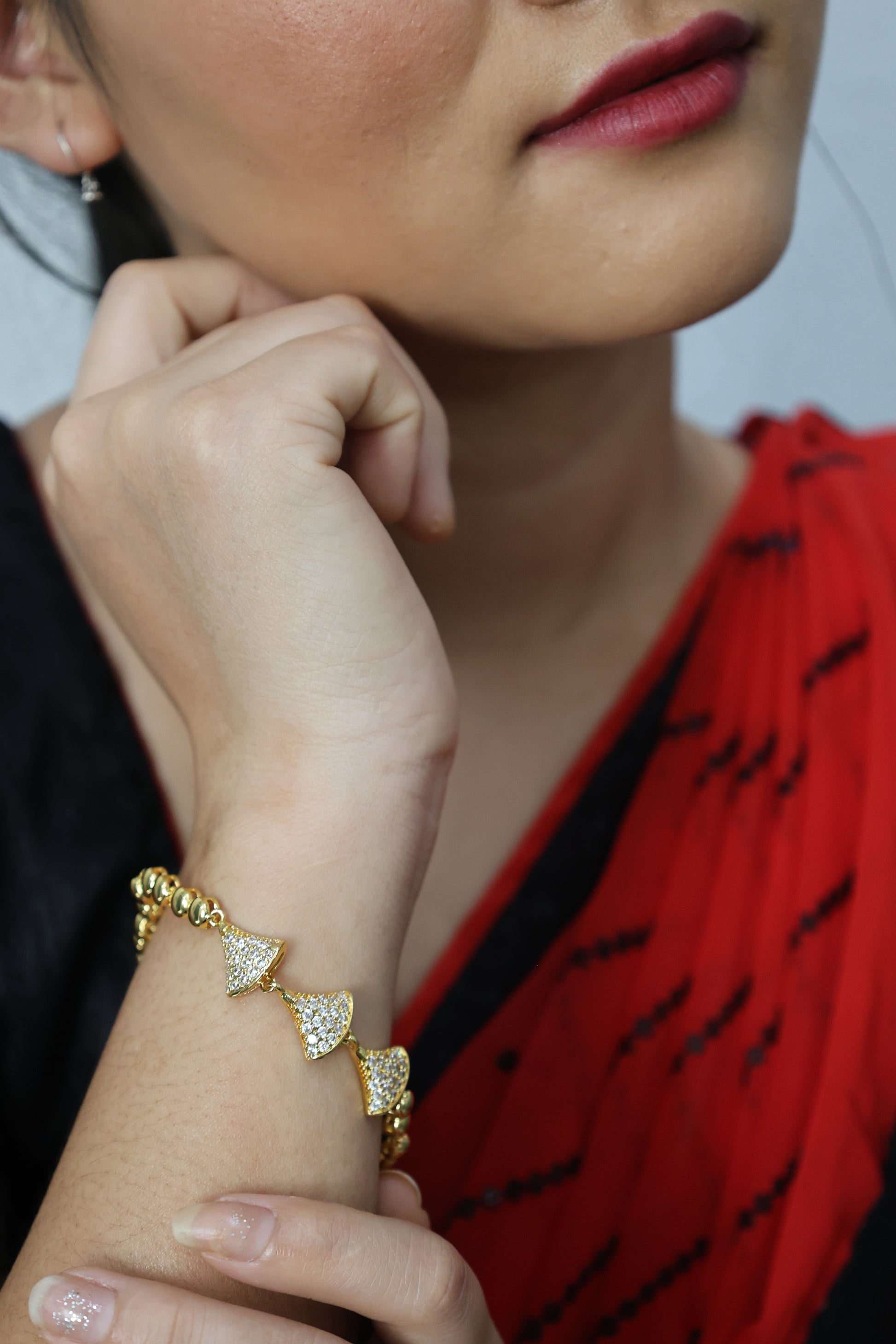 Golden Charm Bell Bracelet with CZ Sparkle