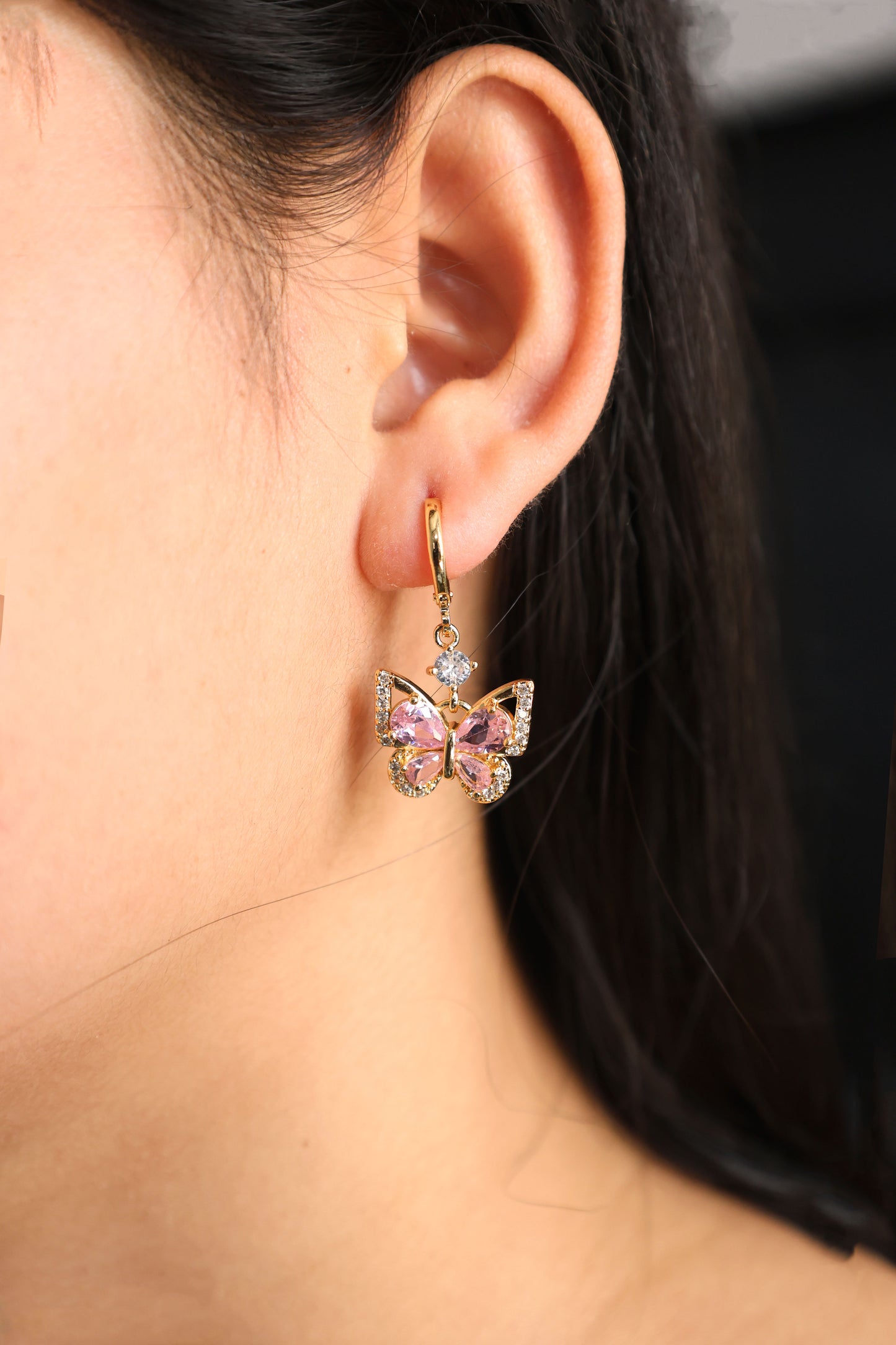 Elegant Butterfly CZ Drop Earrings