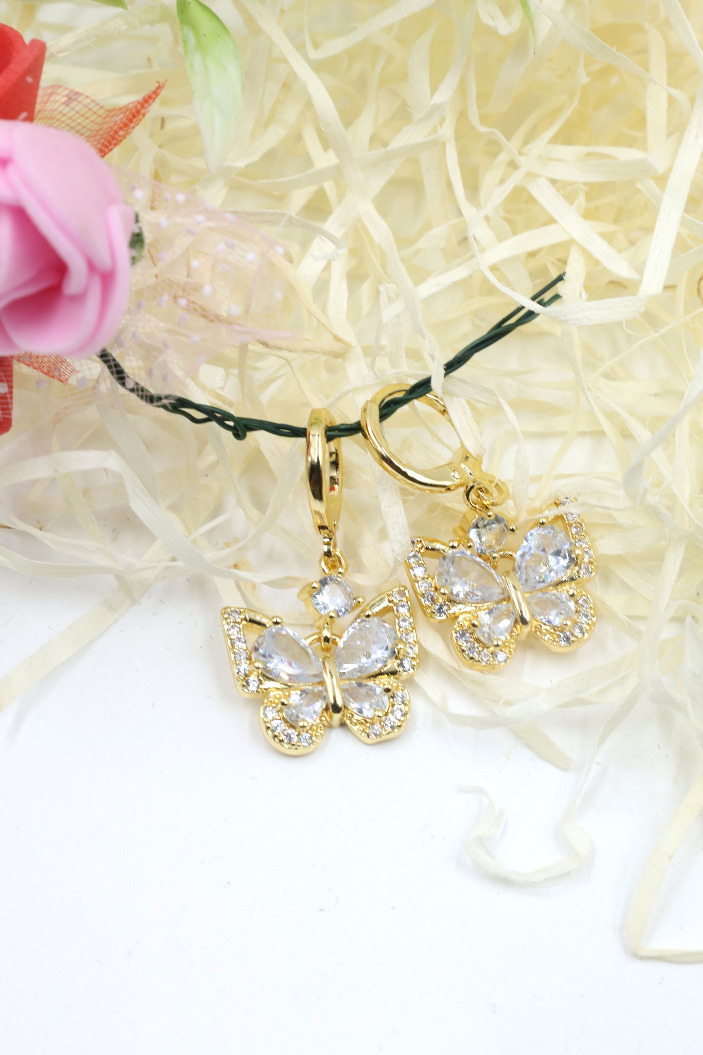 Elegant Butterfly CZ Drop Earrings