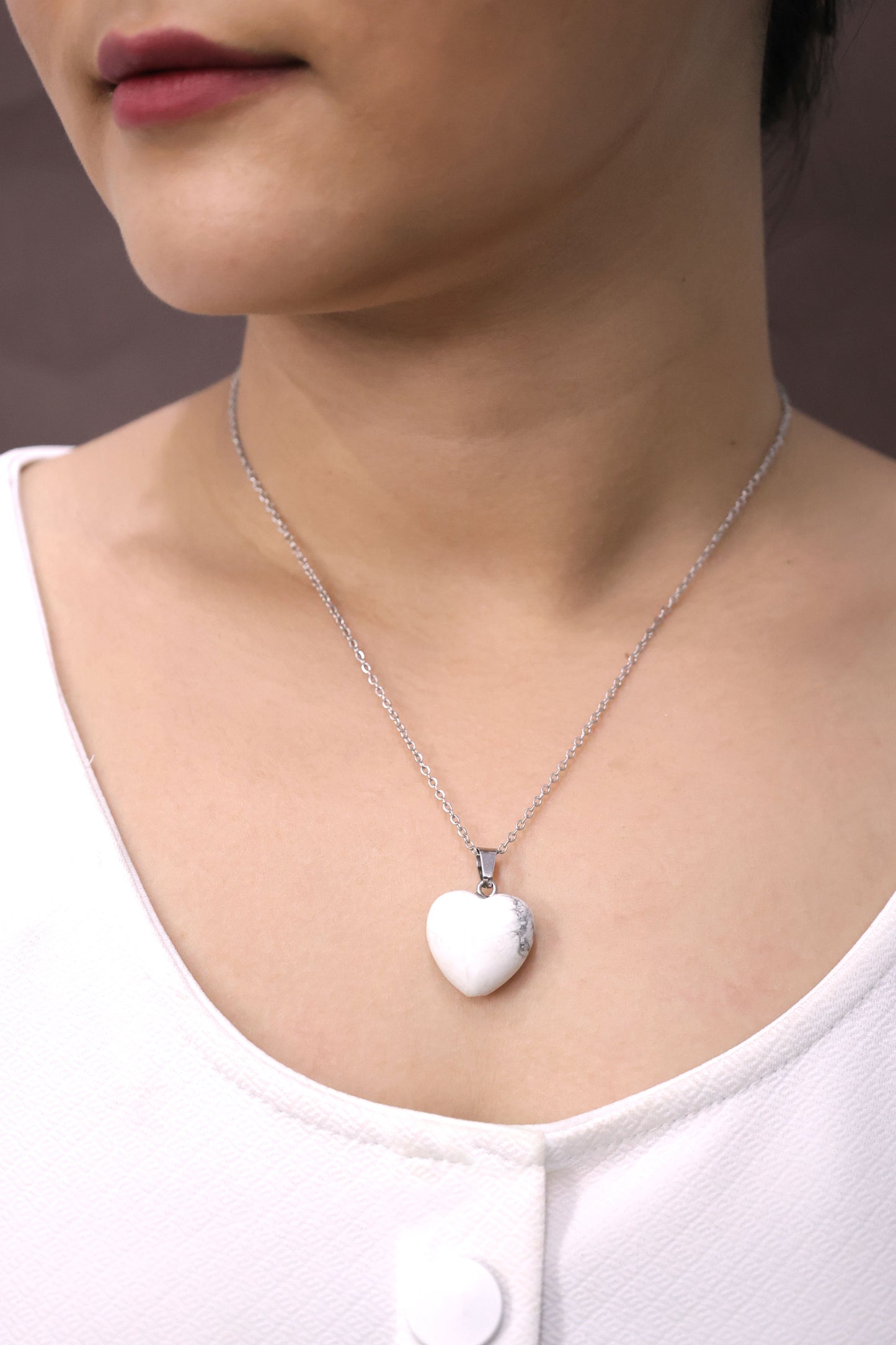 White Marble Resin Heart Pendant Necklace
