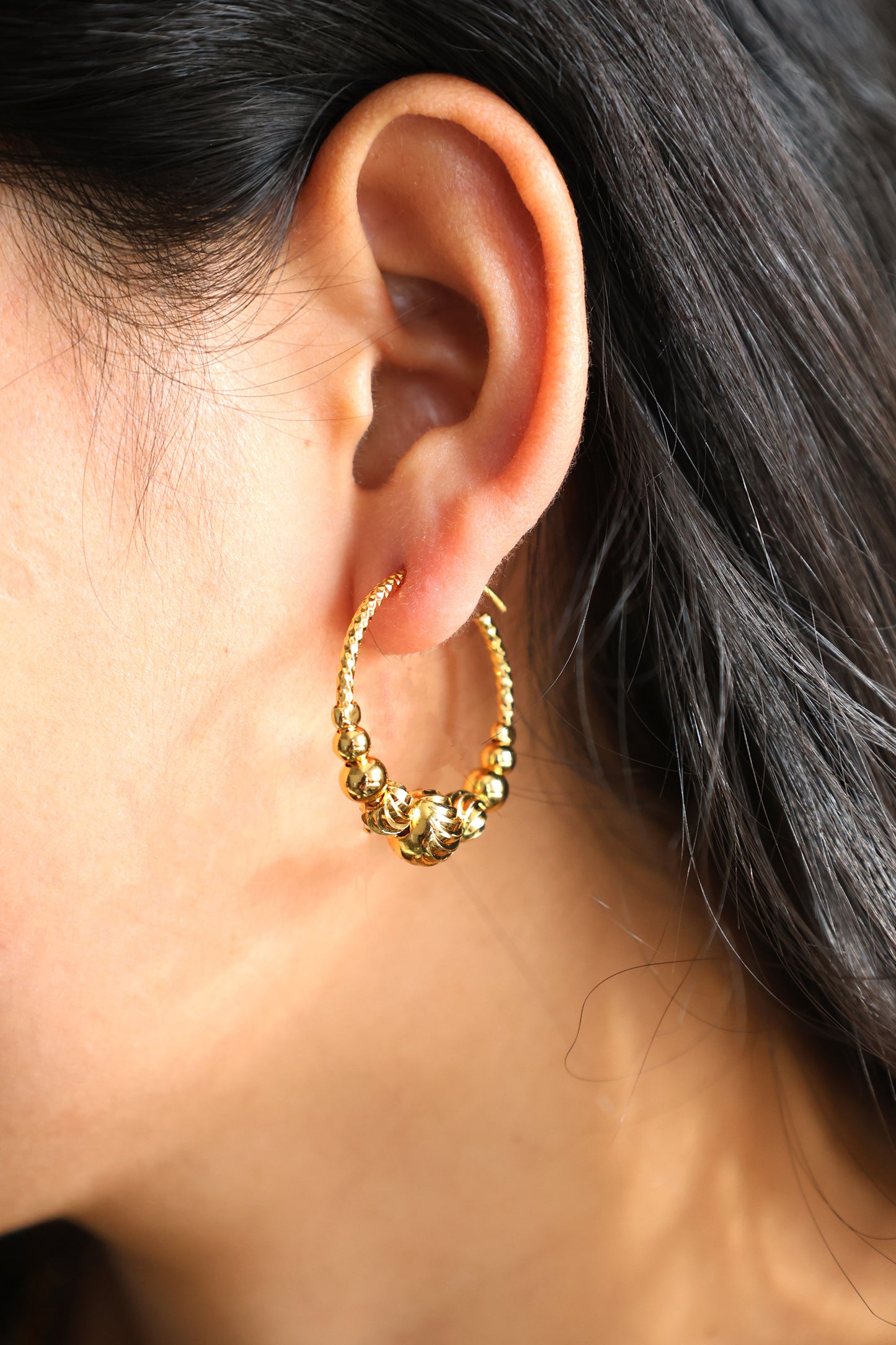 Gold-Plated Beaded Hoop Earrings
