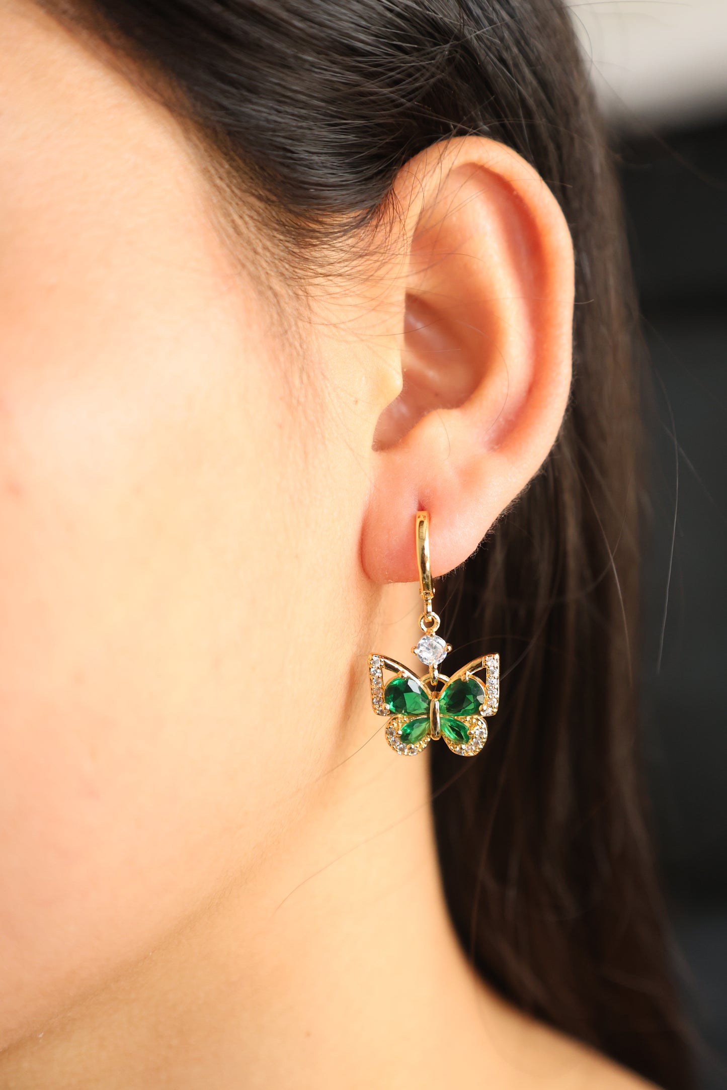 Elegant Butterfly CZ Drop Earrings