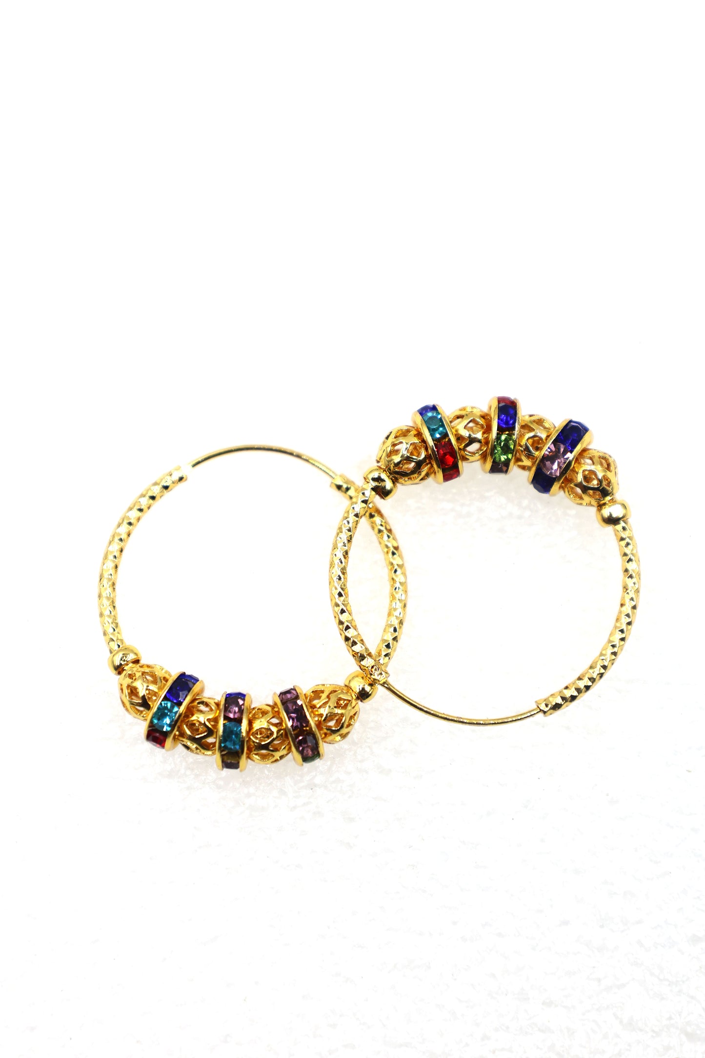 Gold-Plated Multicolor Beaded Hoop Earrings