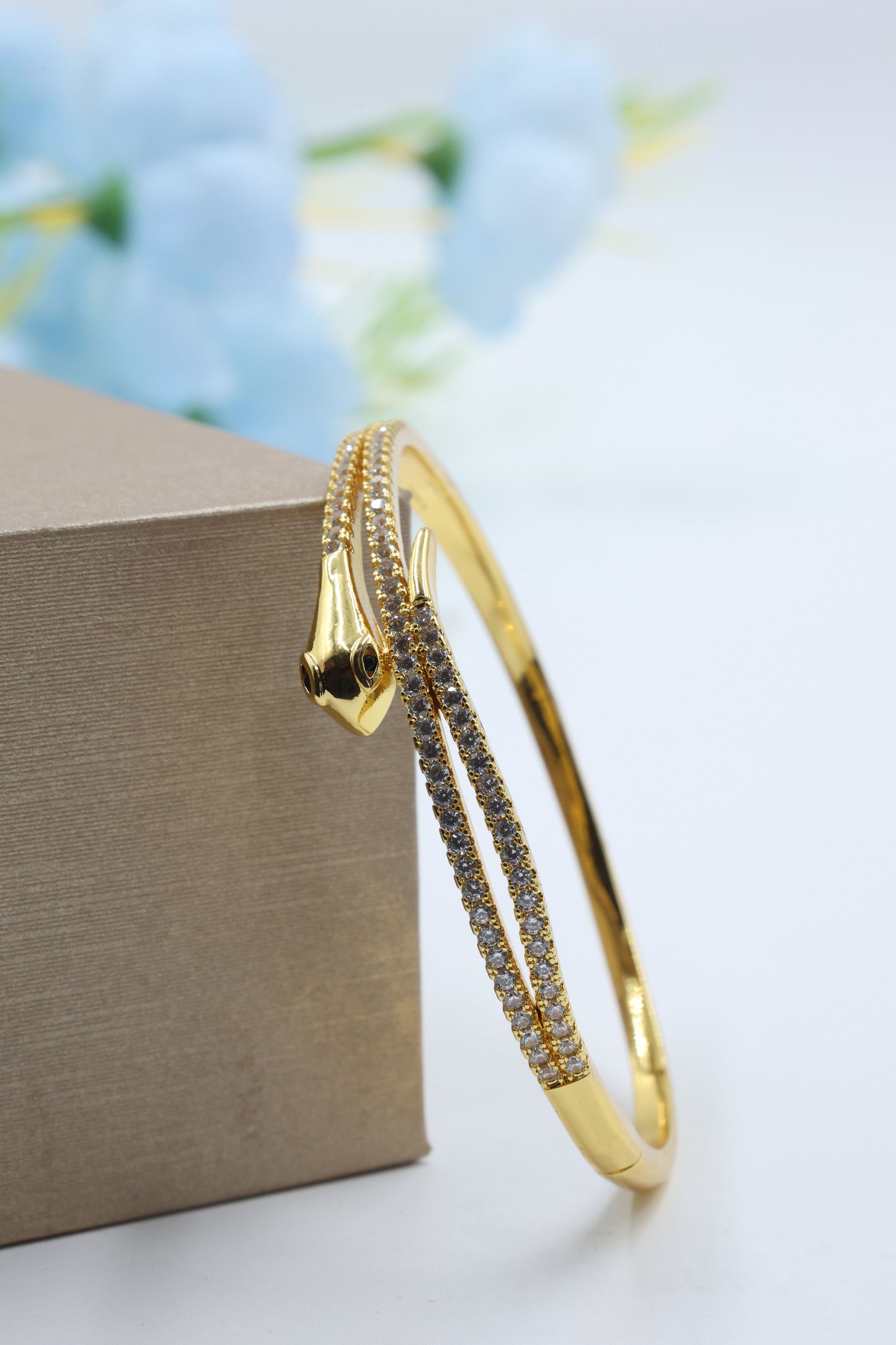 Golden Serpent Sparkle CZ Bangle