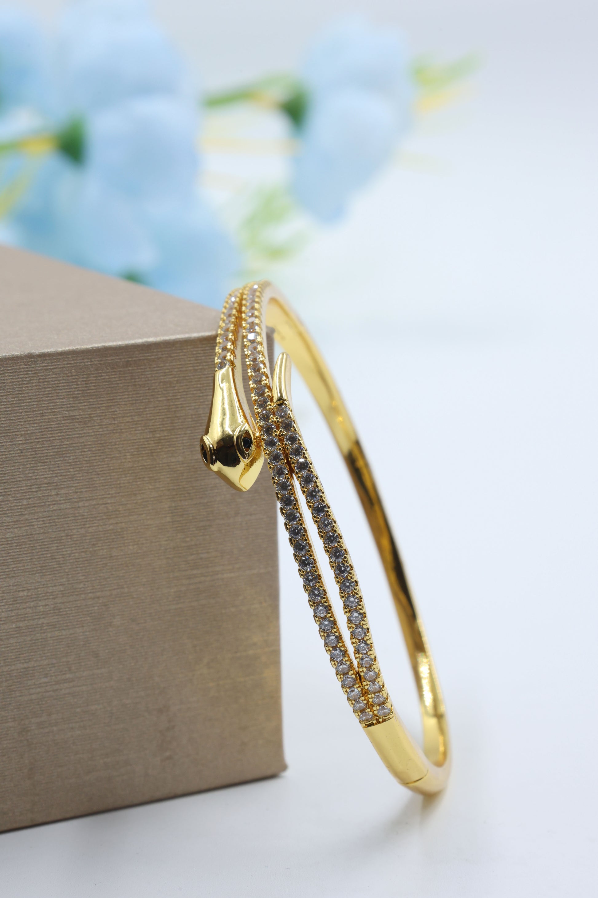 Golden Serpent Sparkle CZ Bangle