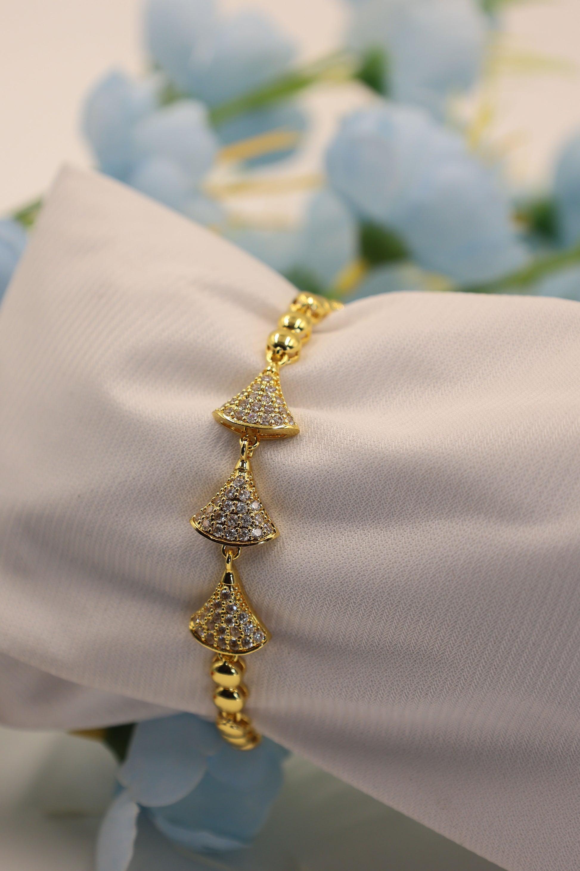 Golden Charm Bell Bracelet with CZ Sparkle