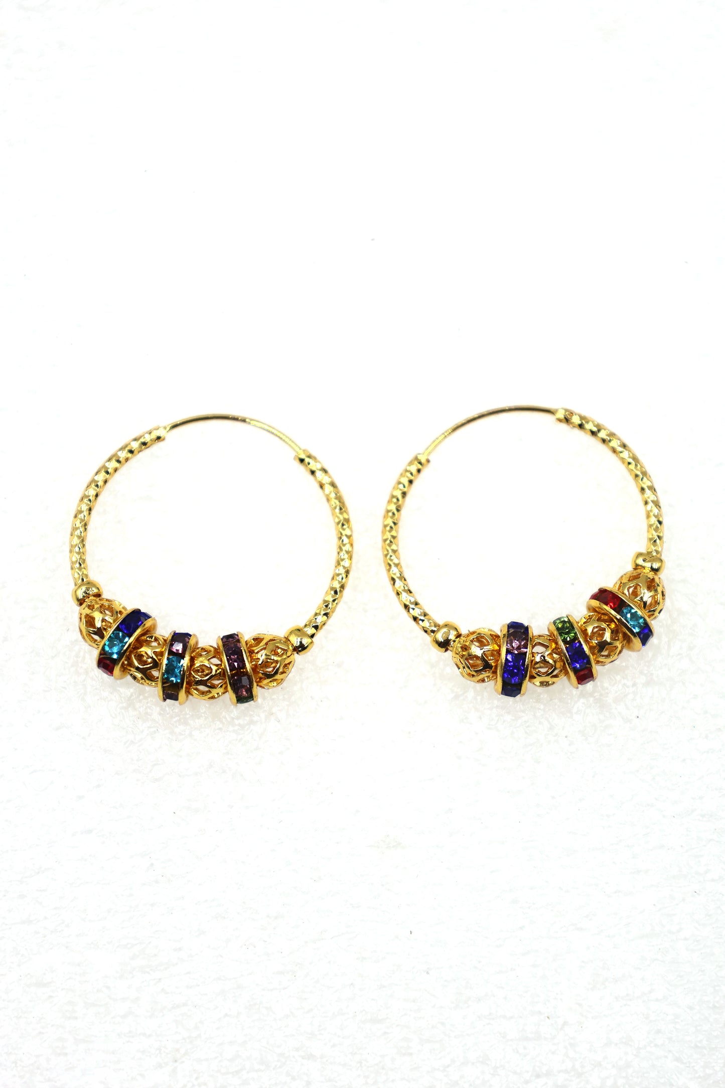Gold-Plated Multicolor Beaded Hoop Earrings