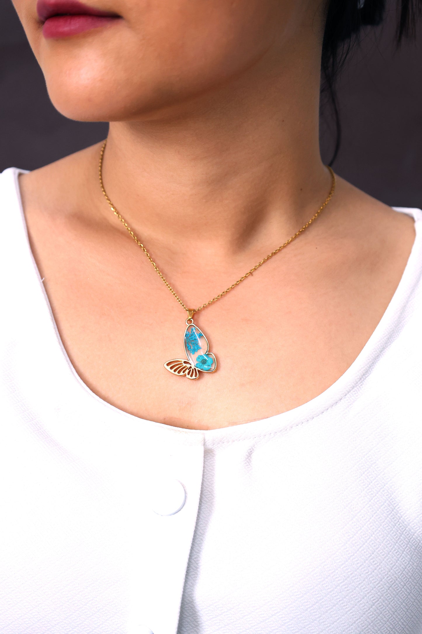 Blue Blossom Resin Butterfly Pendant