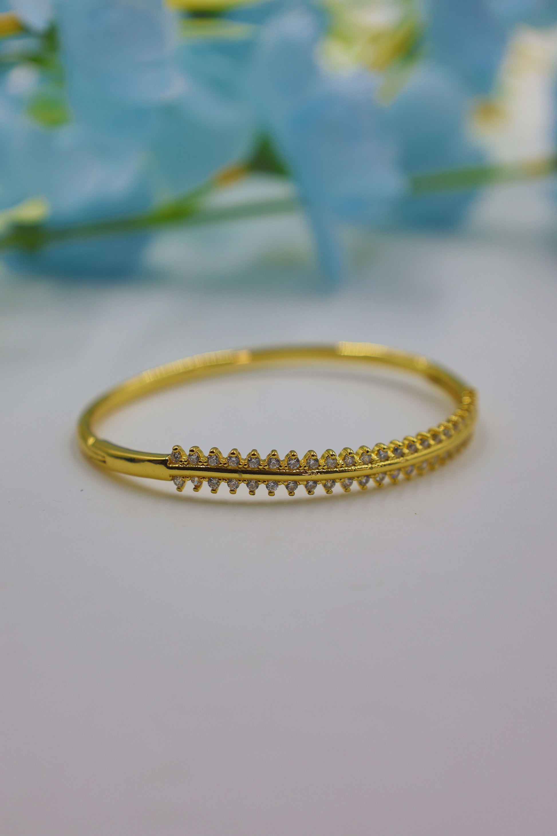 Regal Leafline CZ Stone Gold-Plated Bangle