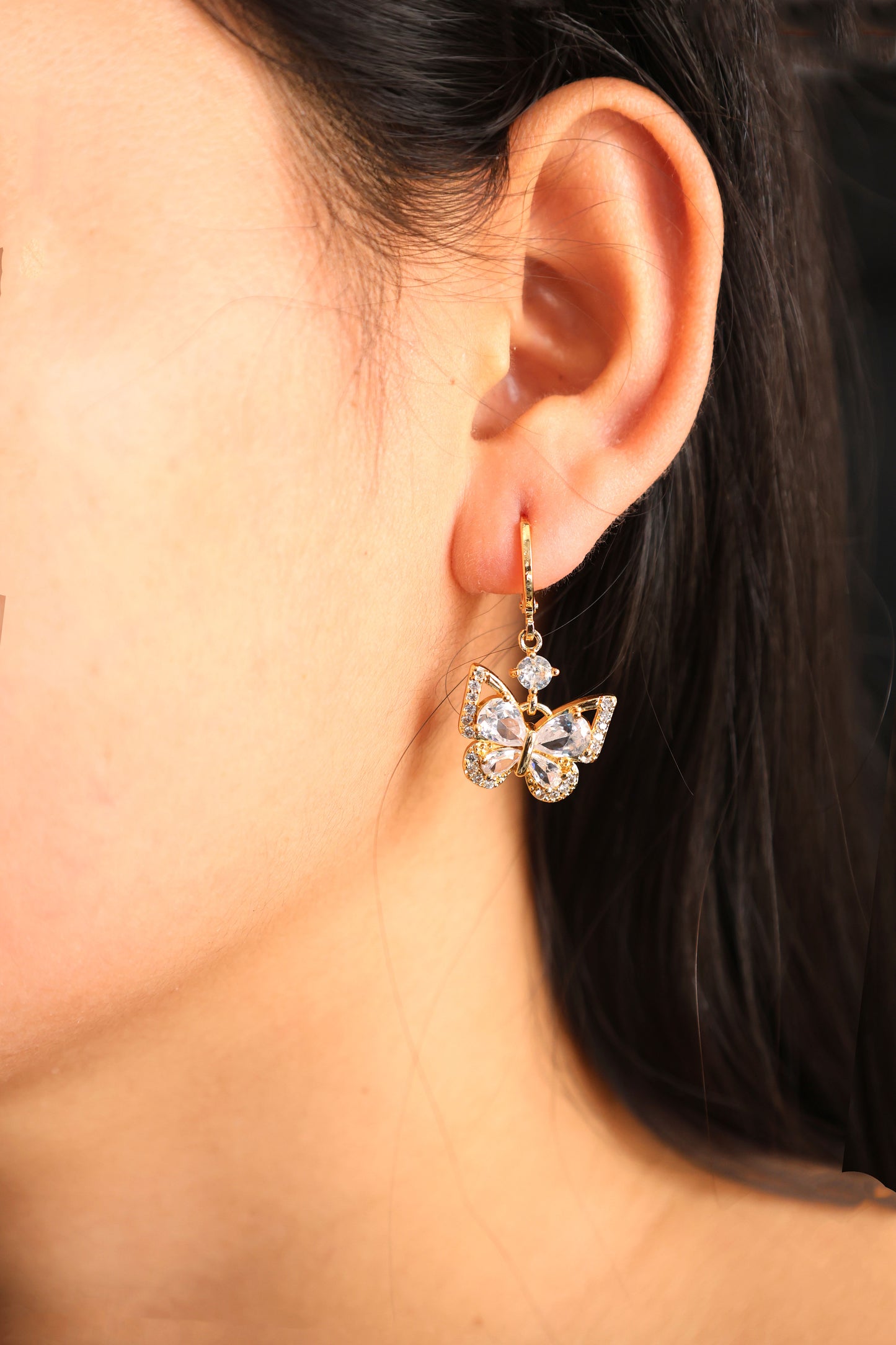 Elegant Butterfly CZ Drop Earrings
