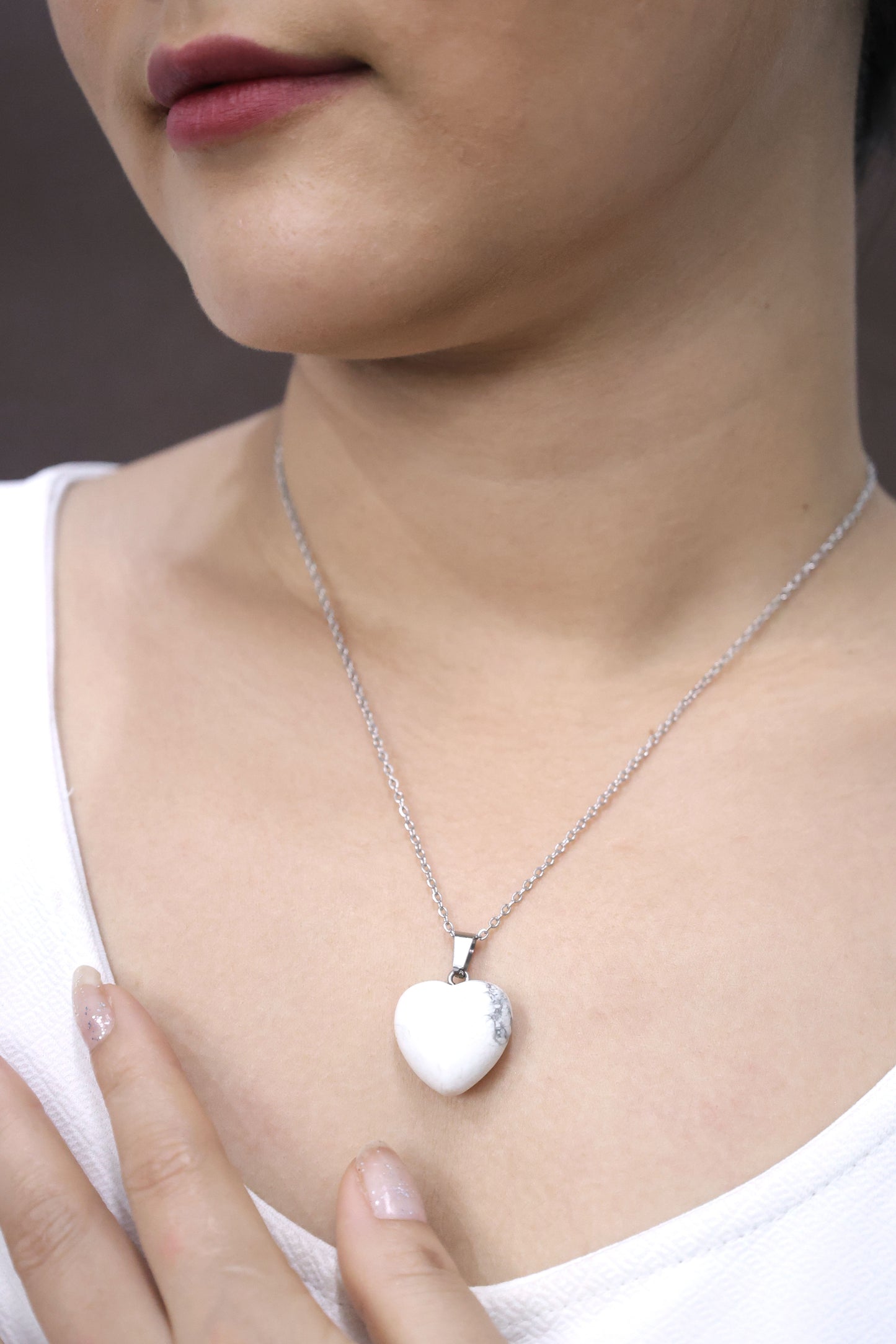 White Marble Resin Heart Pendant Necklace