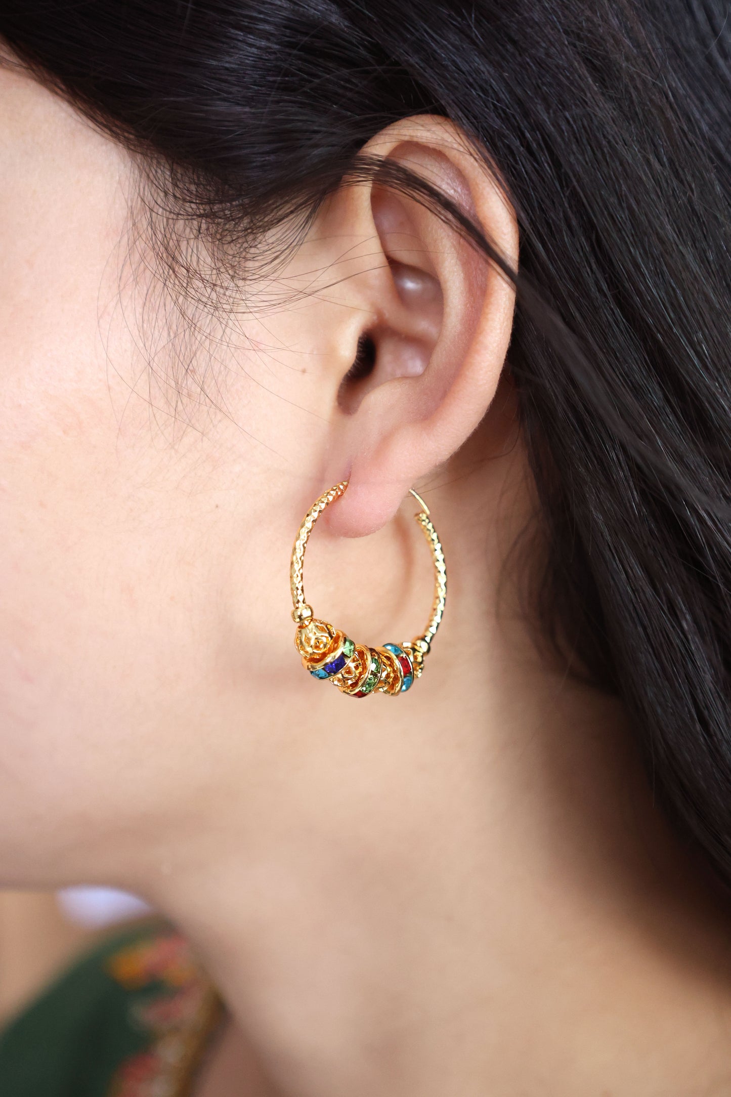 Gold-Plated Multicolor Beaded Hoop Earrings