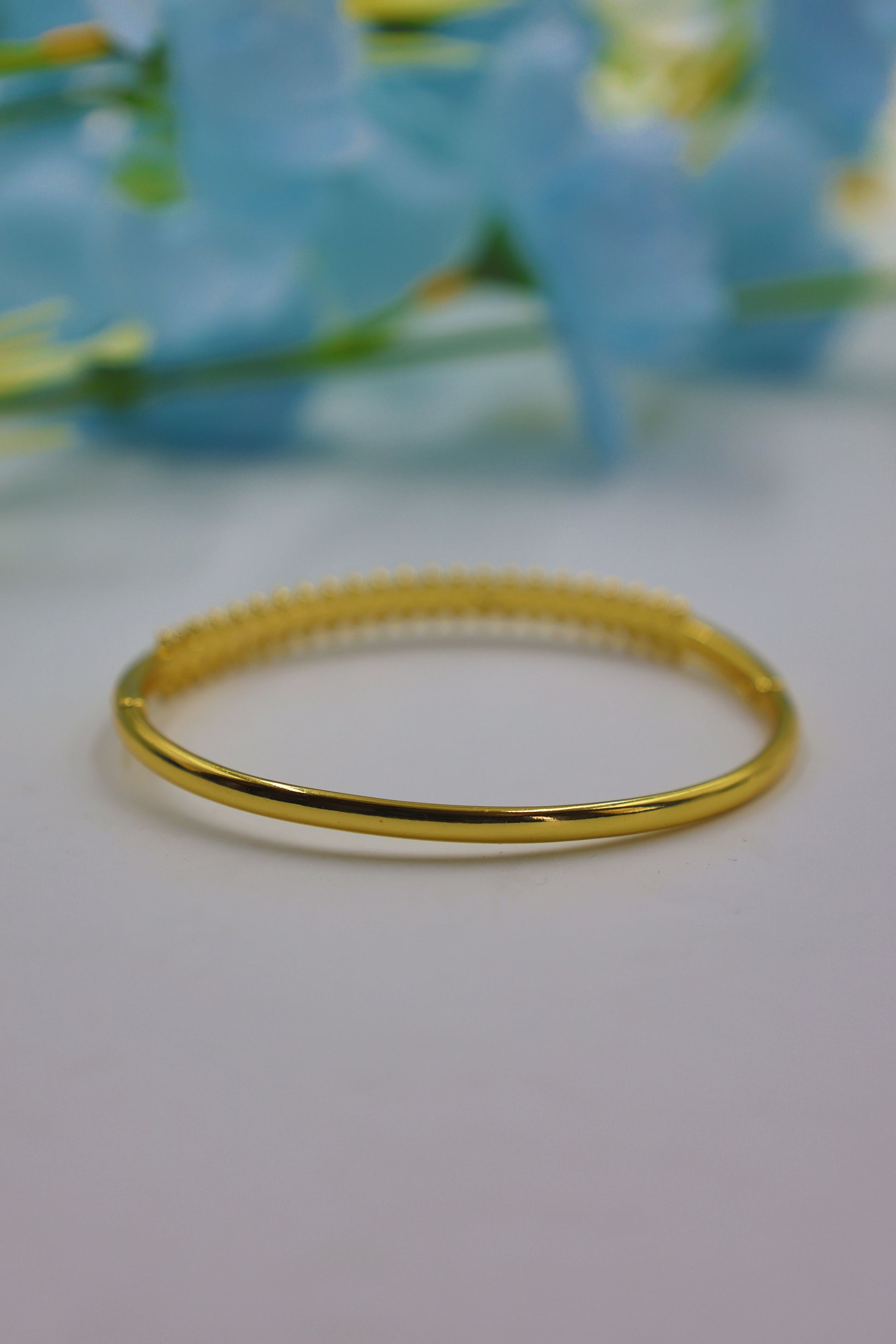 Regal Leafline CZ Stone Gold-Plated Bangle
