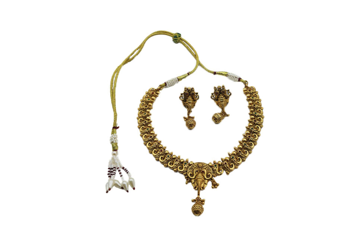 Antique Temple Necklace With Matte Gold Plating - Mywishtree