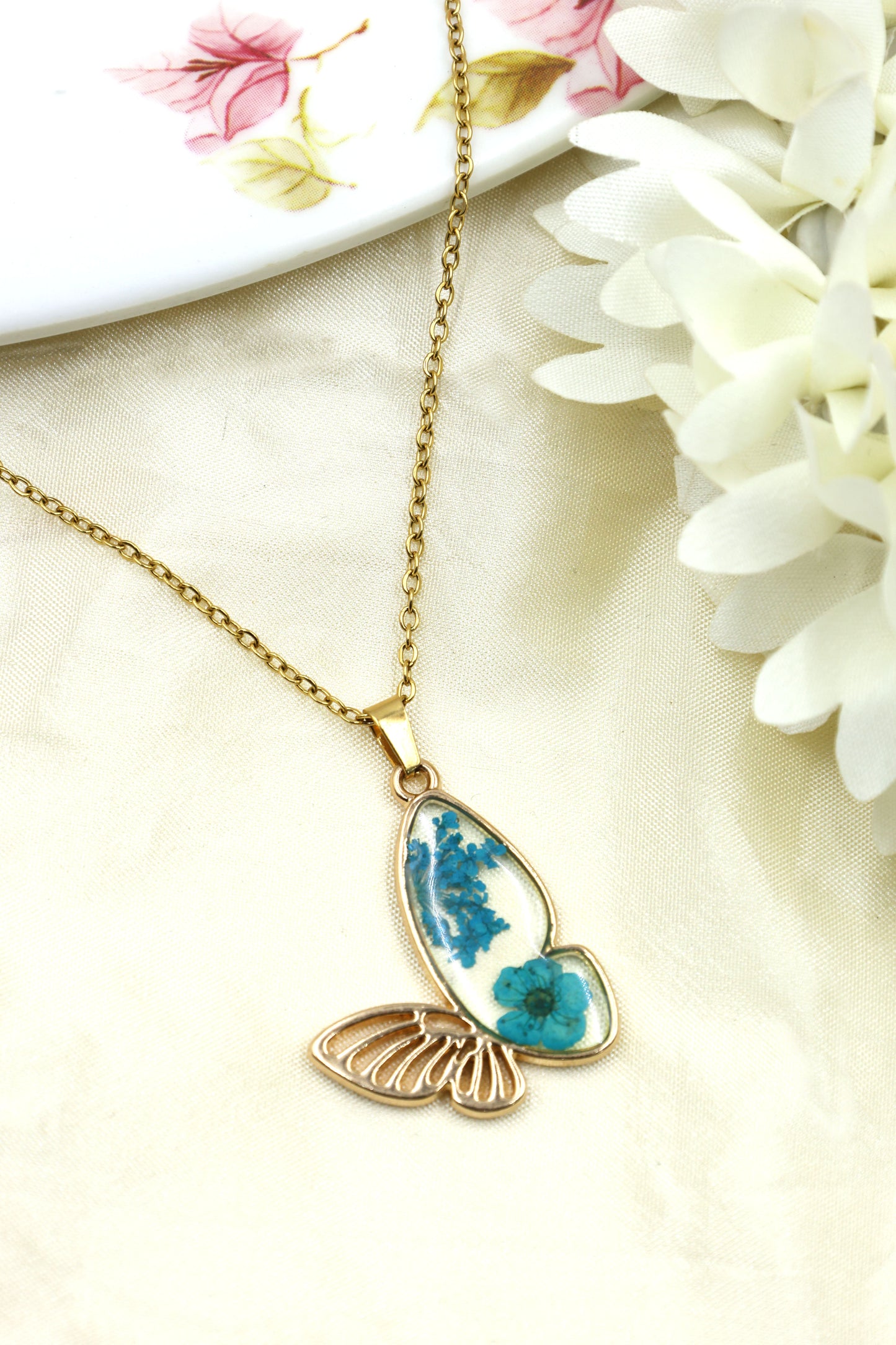 Blue Blossom Resin Butterfly Pendant