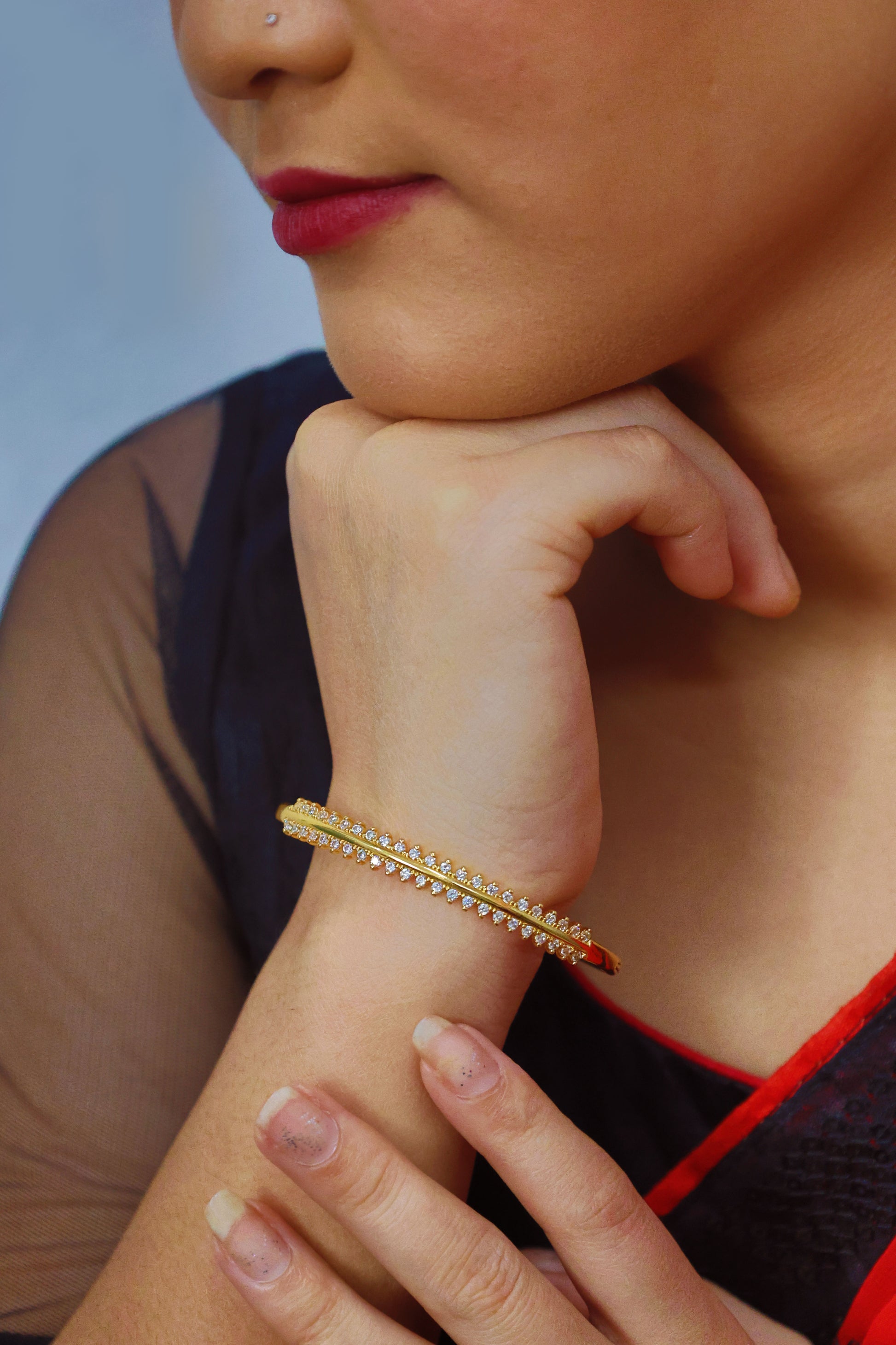 Regal Leafline CZ Stone Gold-Plated Bangle