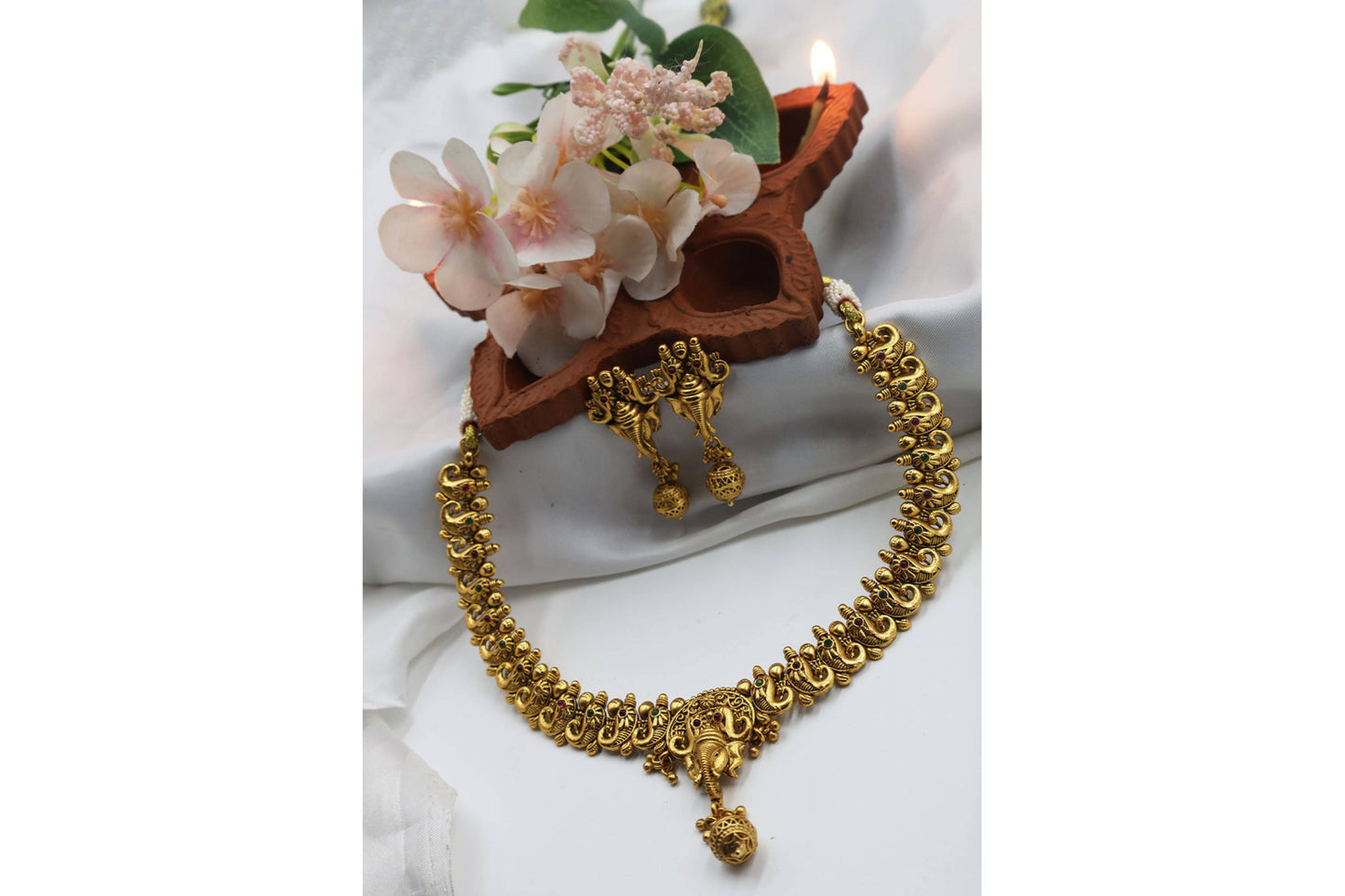 Antique Temple Necklace With Matte Gold Plating - Mywishtree