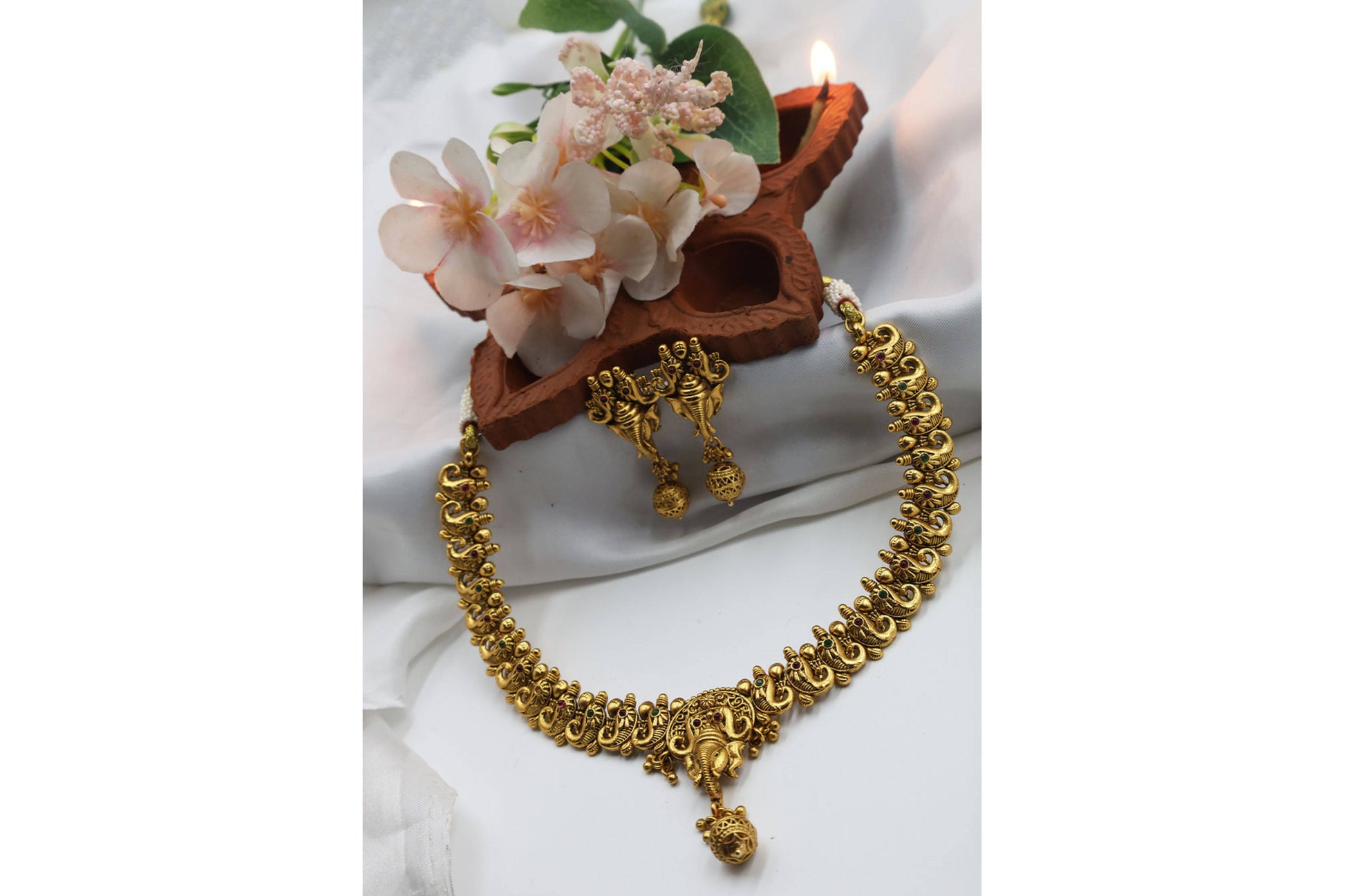 Antique Temple Necklace With Matte Gold Plating - Mywishtree
