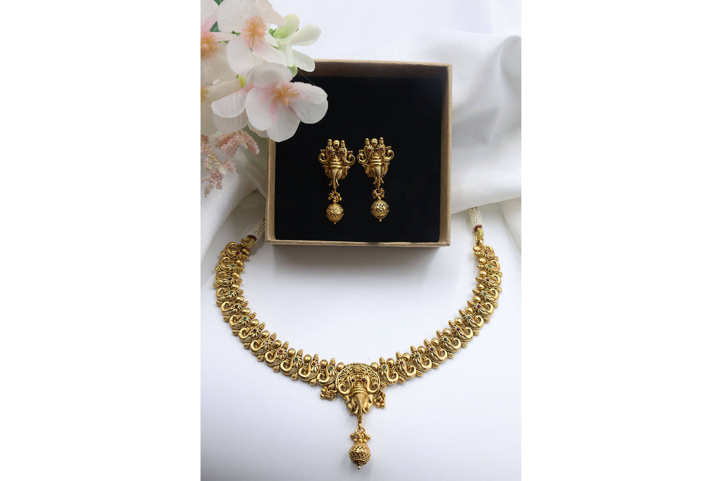 Antique Temple Necklace With Matte Gold Plating - Mywishtree