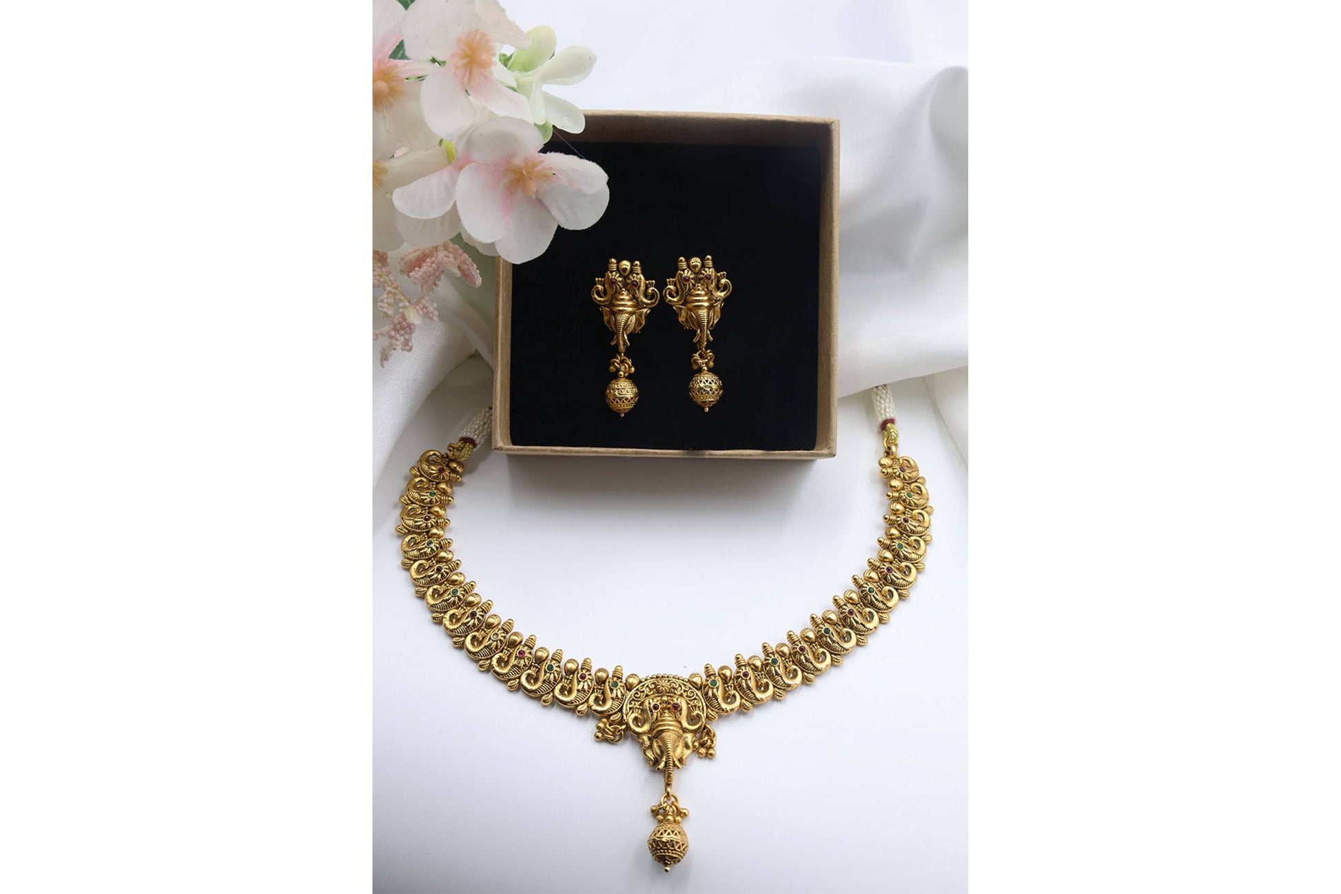 Antique Temple Necklace With Matte Gold Plating - Mywishtree