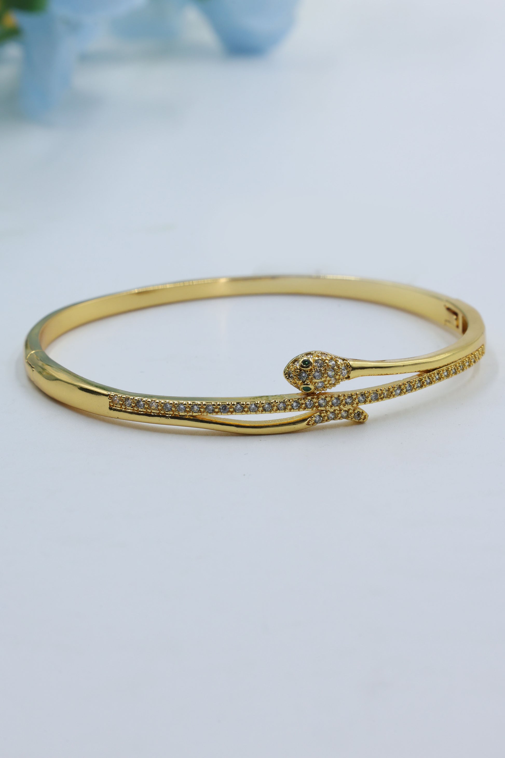 Regal Serpent CZ Studded Gold-Plated Bangle