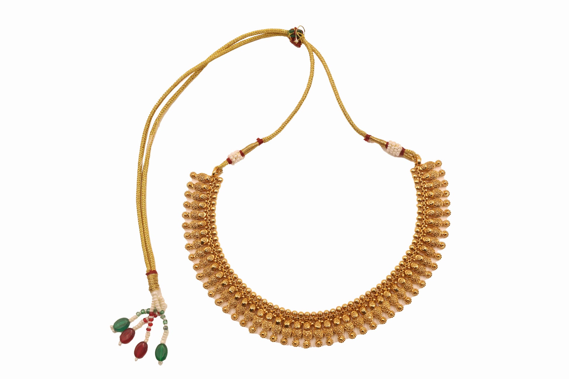 MyWishTree Antique Gold Floral Necklace Set with Chandbali Earrings - Mywishtree