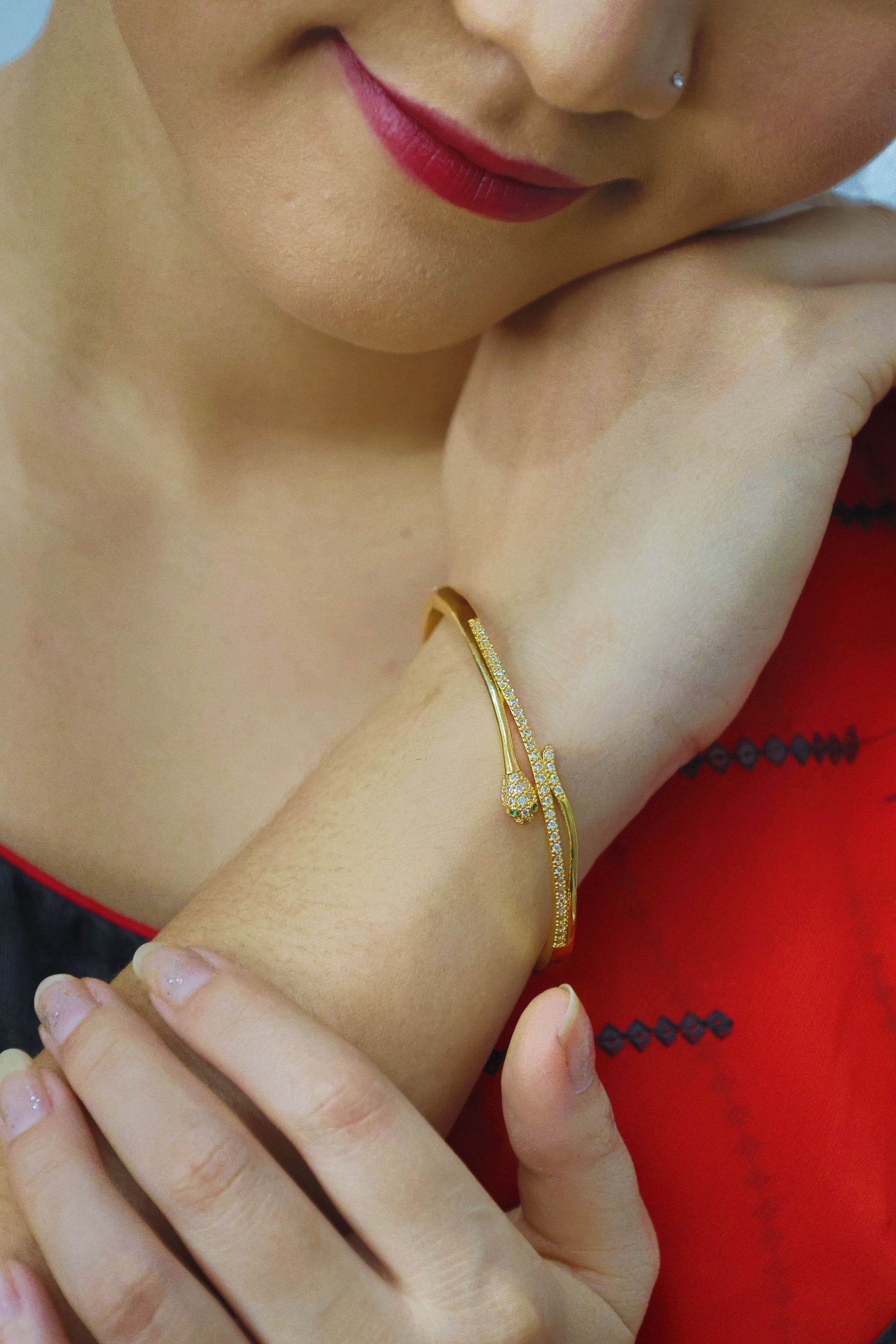 Regal Serpent CZ Studded Gold-Plated Bangle