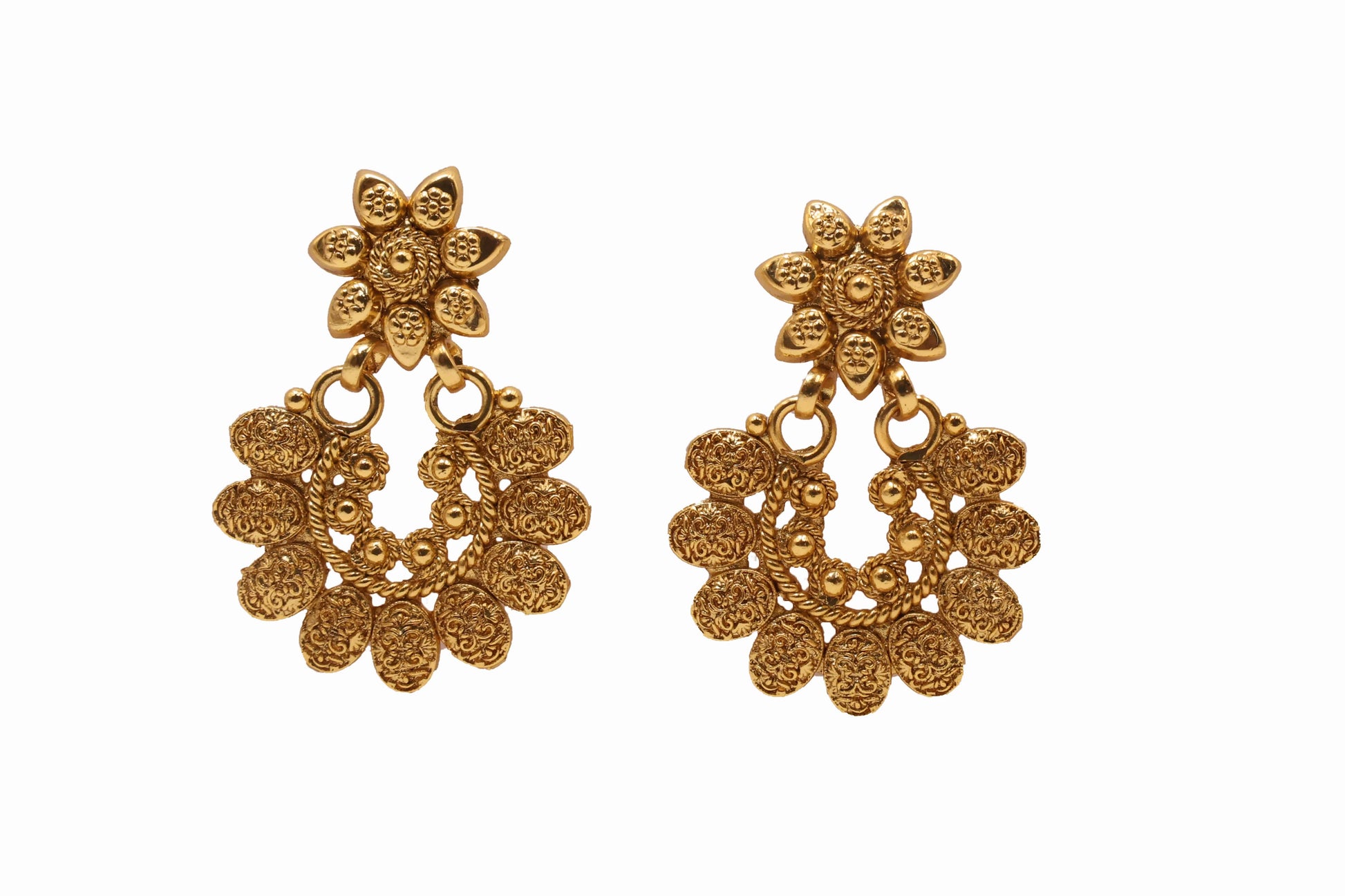 MyWishTree Antique Gold Floral Necklace Set with Chandbali Earrings - Mywishtree