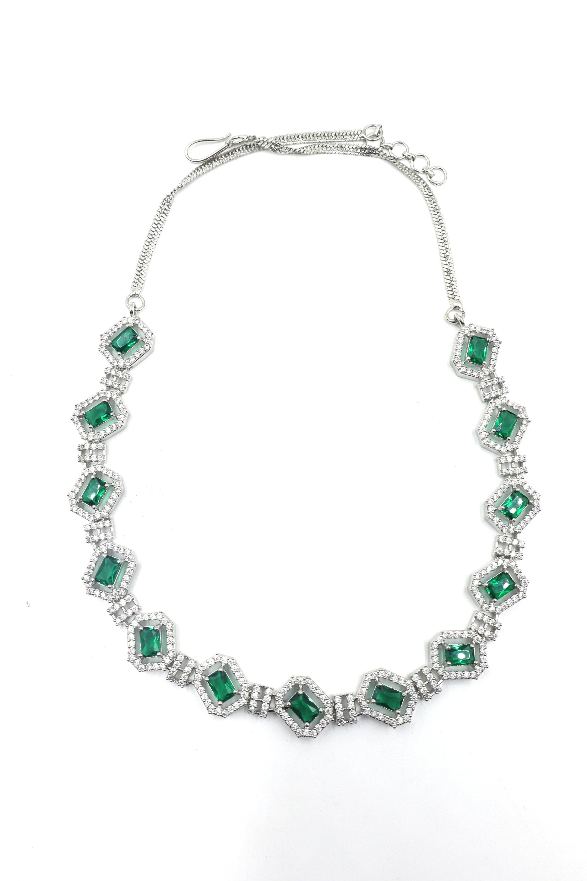 MywishTree Green American Diamond Necklace Set - Mywishtree