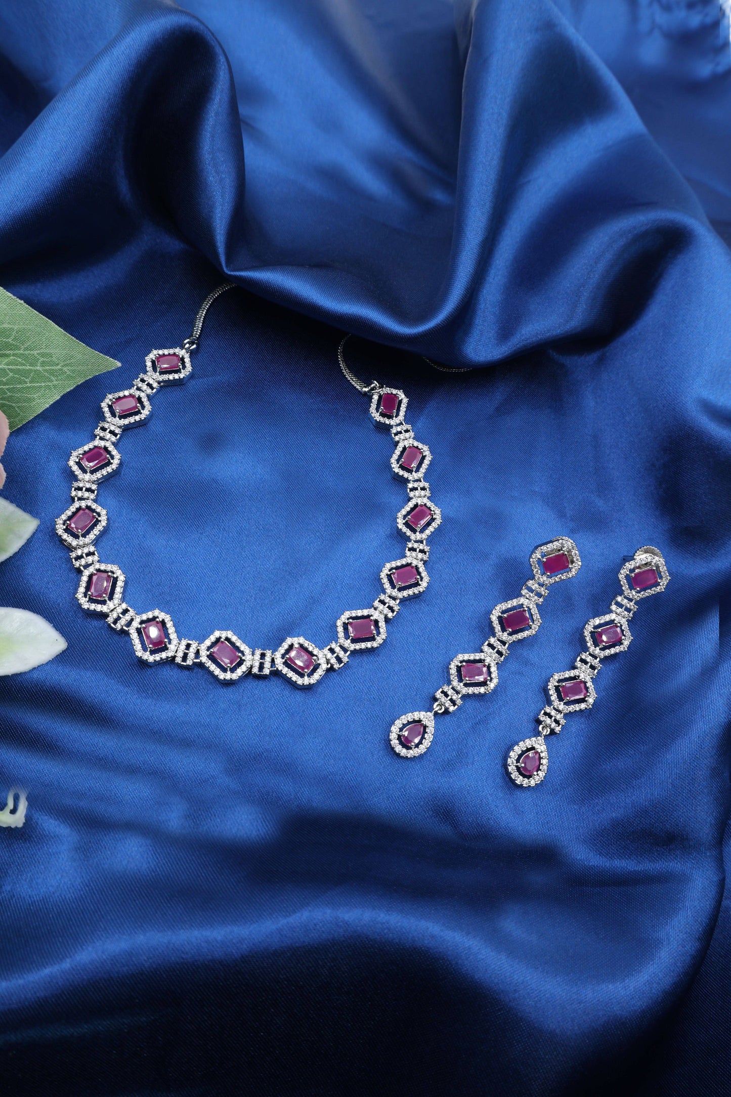 MywishTree Green American Diamond Necklace Set - Mywishtree