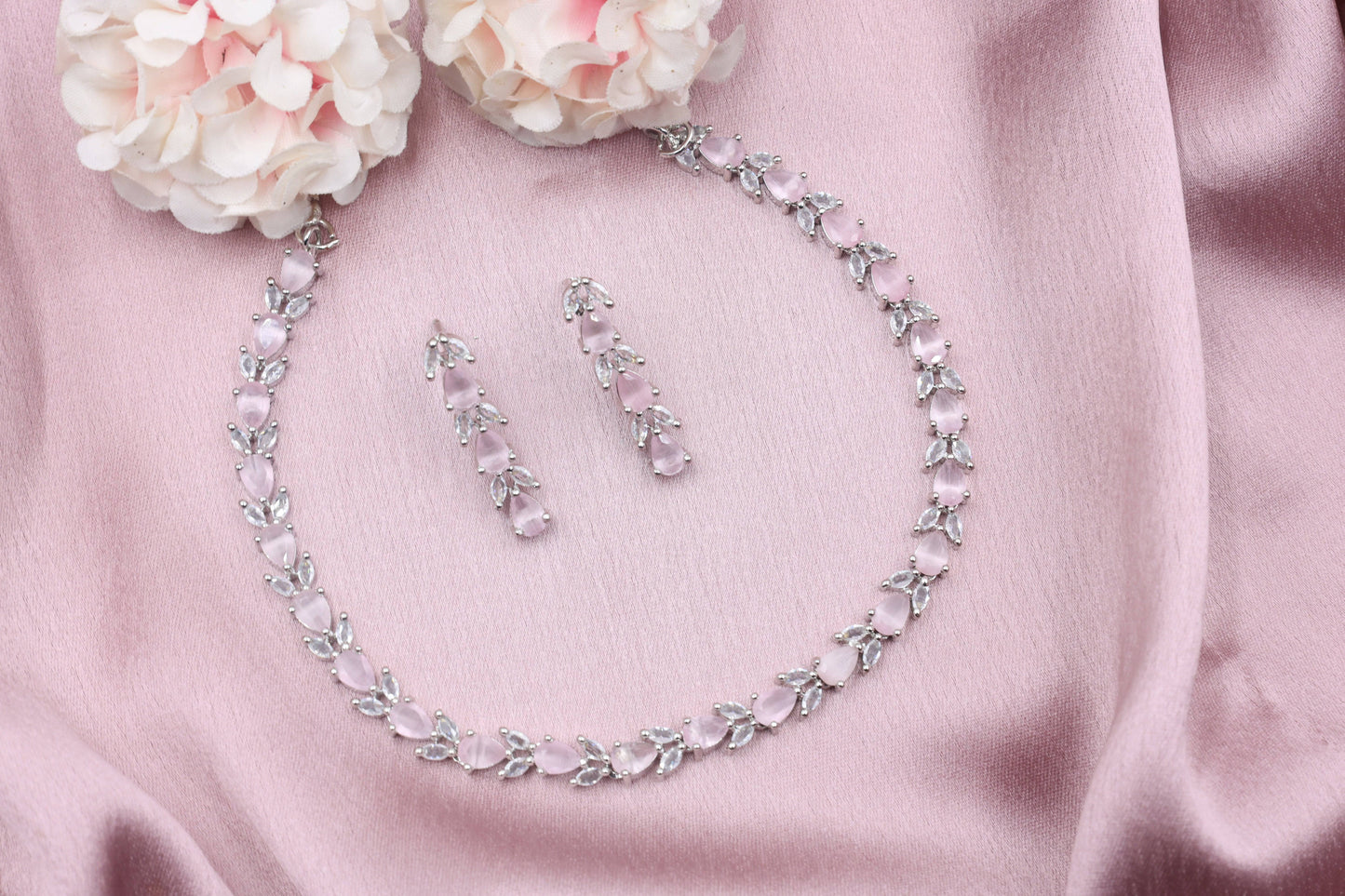 American-Diamond-CZ-Classic-Necklace-With-Tone-Plating-white, Jewellery, American Diamond, mywishtree, mywishtreestore, Necklace,Rubans, Myntra jewellery, amazon, wedding jewellery