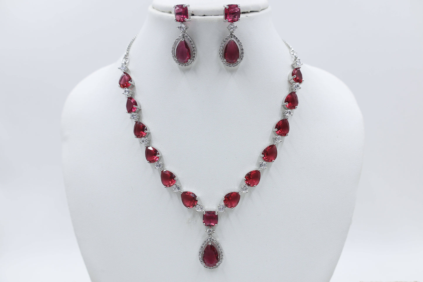 MywishTree Ruby Radiance American Diamond Necklace Set - Mywishtree