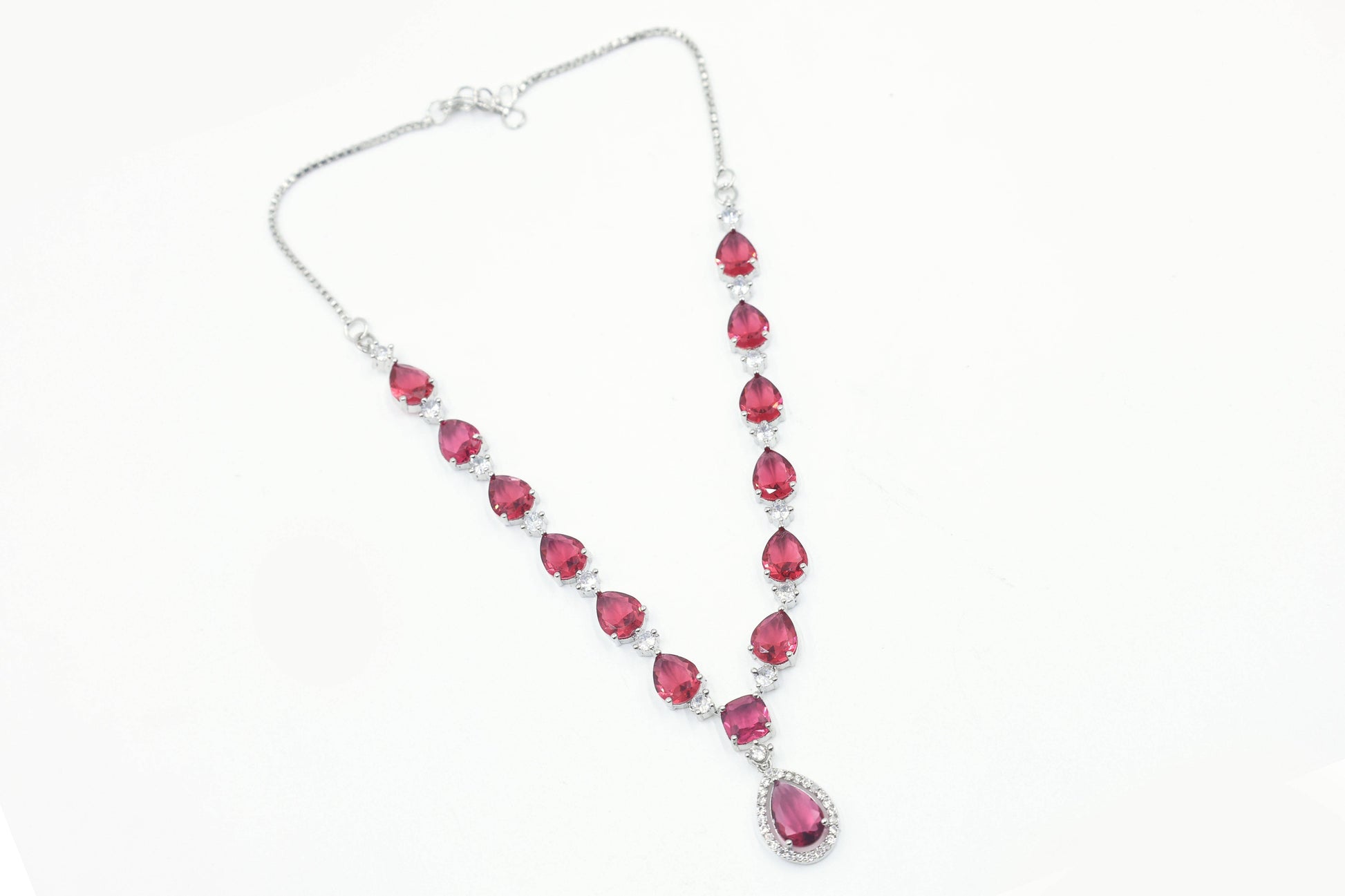 MywishTree Ruby Radiance American Diamond Necklace Set - Mywishtree
